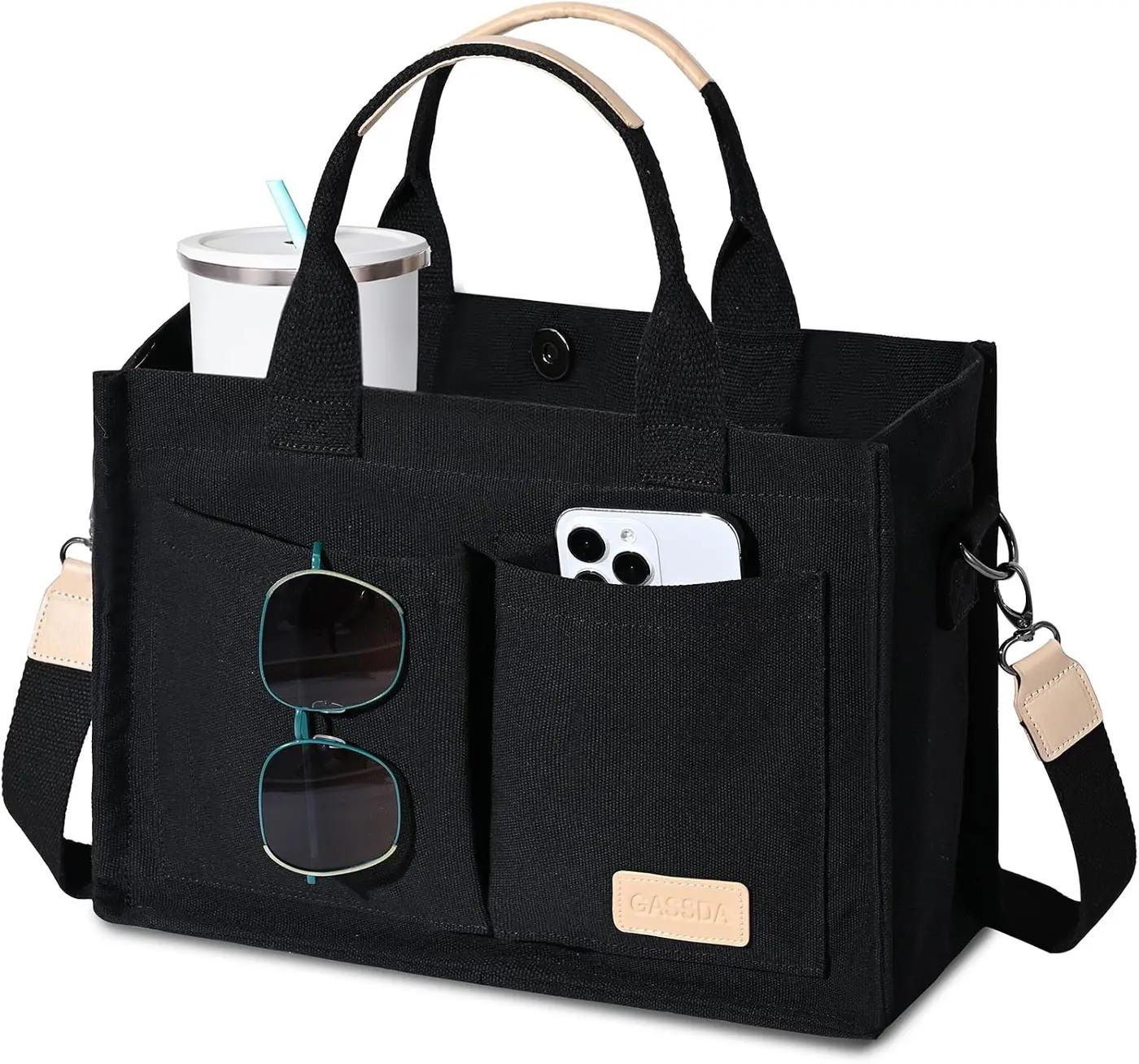 GASSDA Canvas Tote Bag for Women Crossbody Work Purse with Pockets Top Handle Handbag Satchel Bags for Travel Nurse Teacher Global Recycled Standard