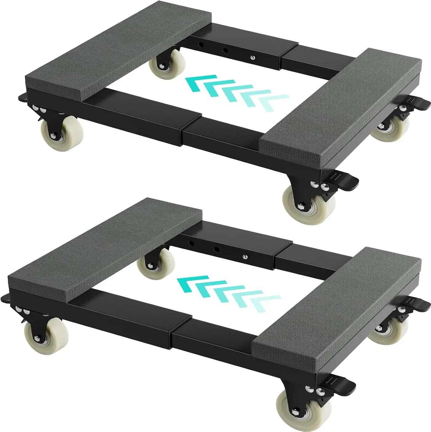 Heavy Duty Adjustable Furniture Moving Dolly - Furniture Movers with 4 Swivel Casters Wheels, Small Wood &amp; Metal Floor Flat Dollies Cart, Set of 2
