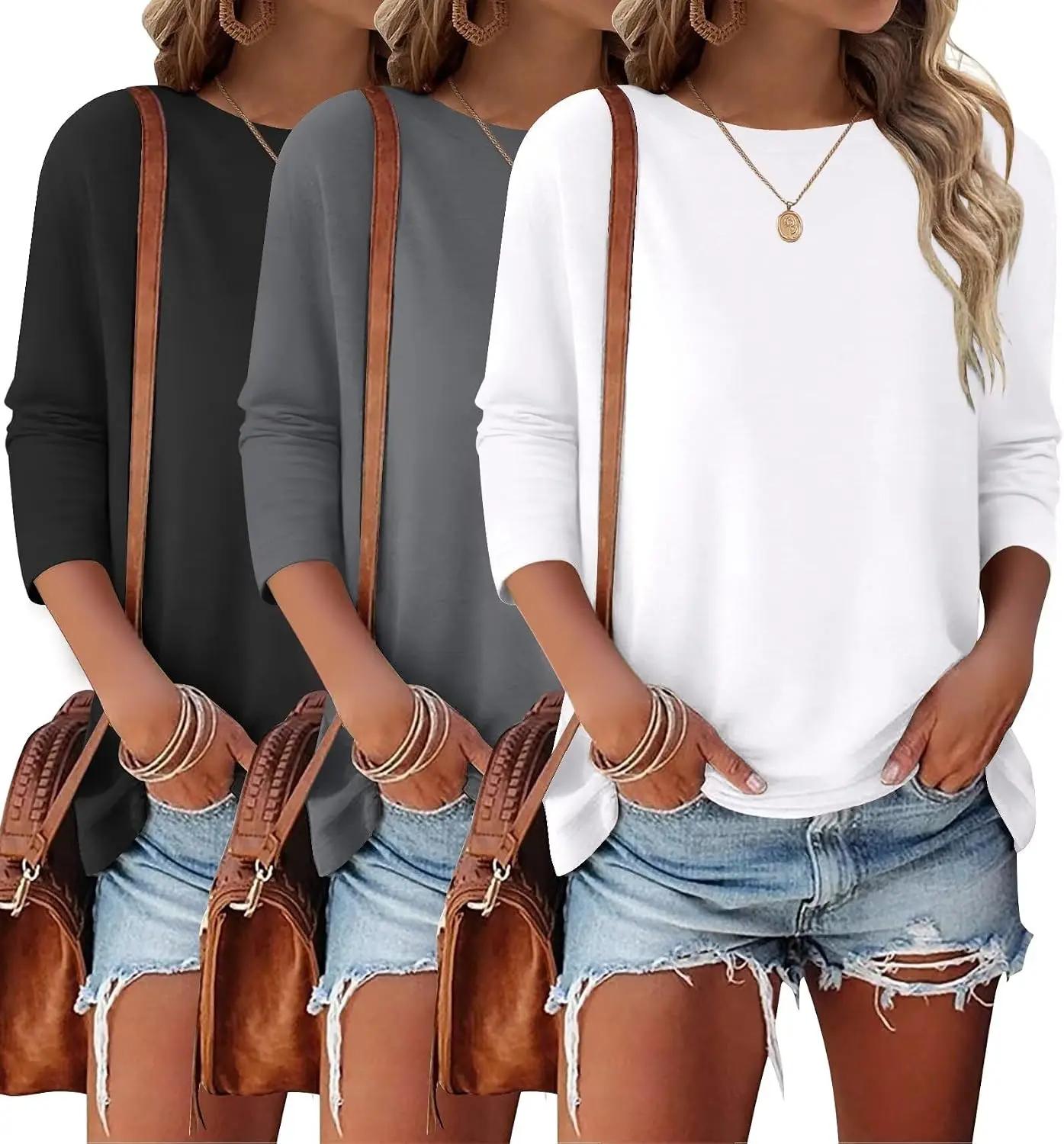 Bliwov 3 Pack 3/4 Sleeve Tops for Women Crewneck Basics Casual Work Tees Spring Summer Trendy T Shirts 2026 Clothes Blouses