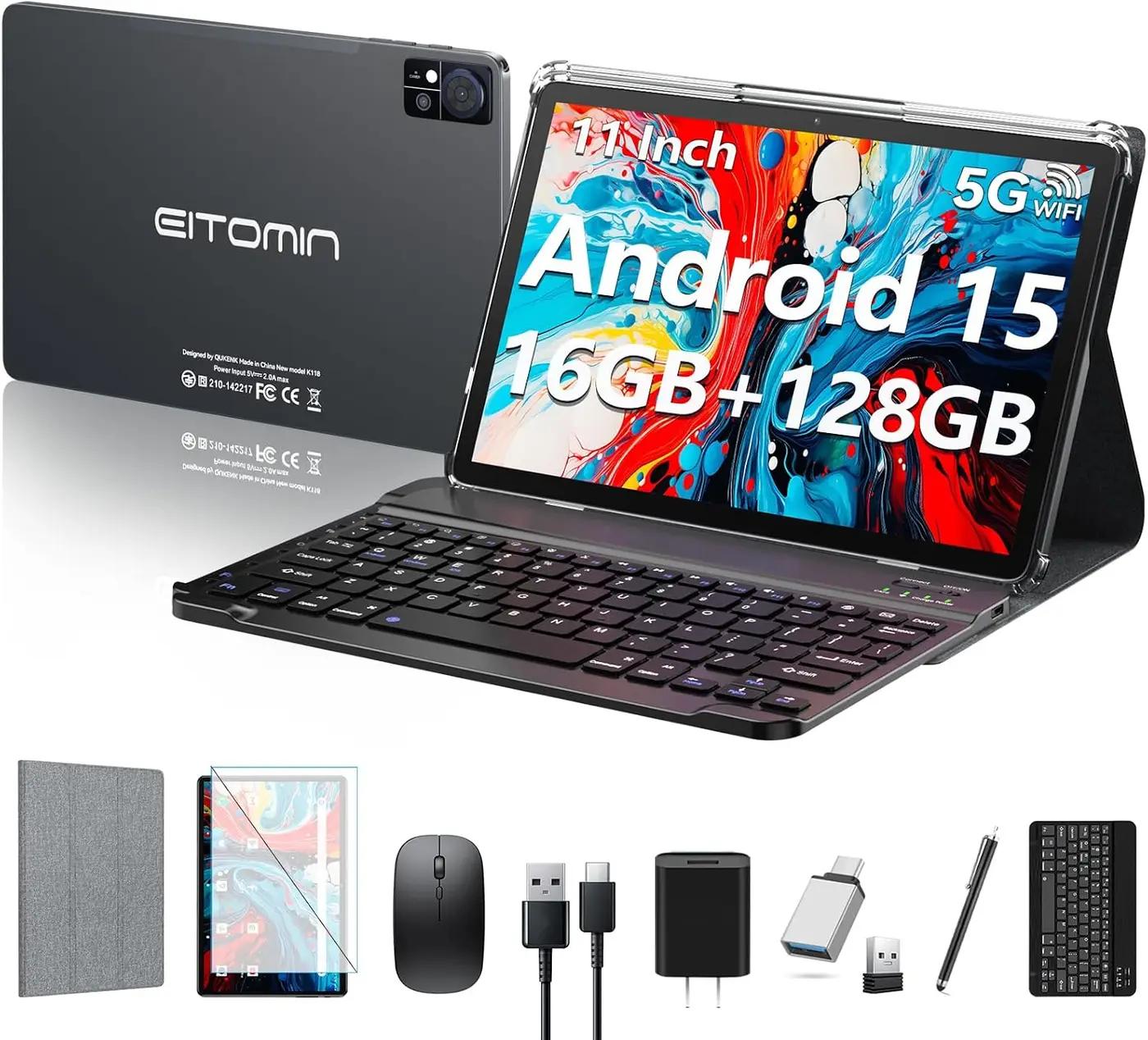 Android 15 Tablet 2026 Latest 11 inch Tablet with Keyboard,128GB ROM 16GB RAM 2TB Expand,8000mAh,Octa-Core Tablets with 5G/2.4G WiFi,Incell Big Screen,13MP+8MP Camera,Bluetooth5.0,GPS,GMS,Gery