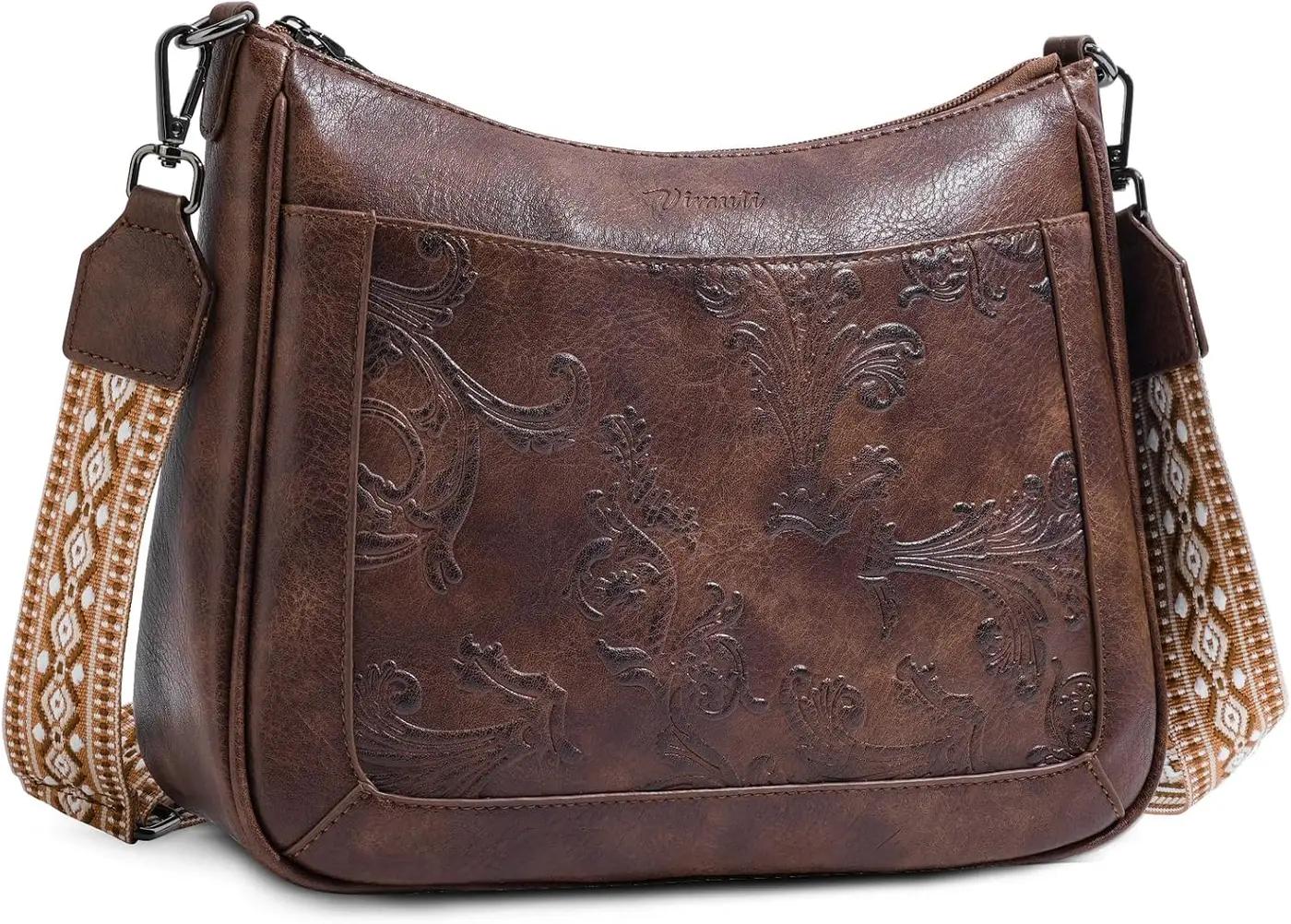 VIMUTI Crossbody Bags for Women,Vegan Leather Crossbody Purse with Adjustable Strap Embossed Flower Women's Shoulder Handbags