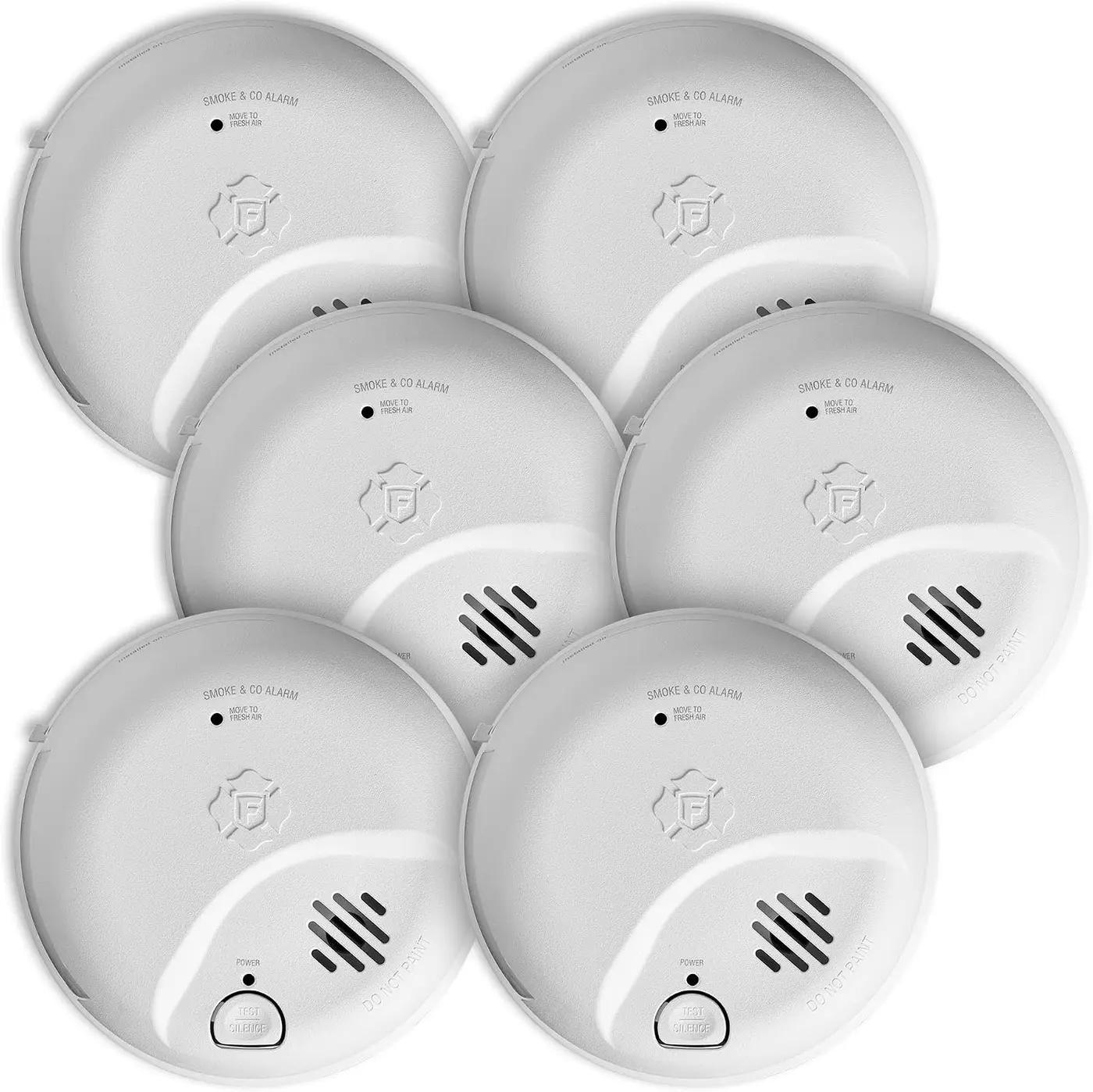 First Alert SMICO100-AC Interconnect Hardwire Combination Smoke &amp; Carbon Monoxide Alarm with Battery Backup, 6-Pack