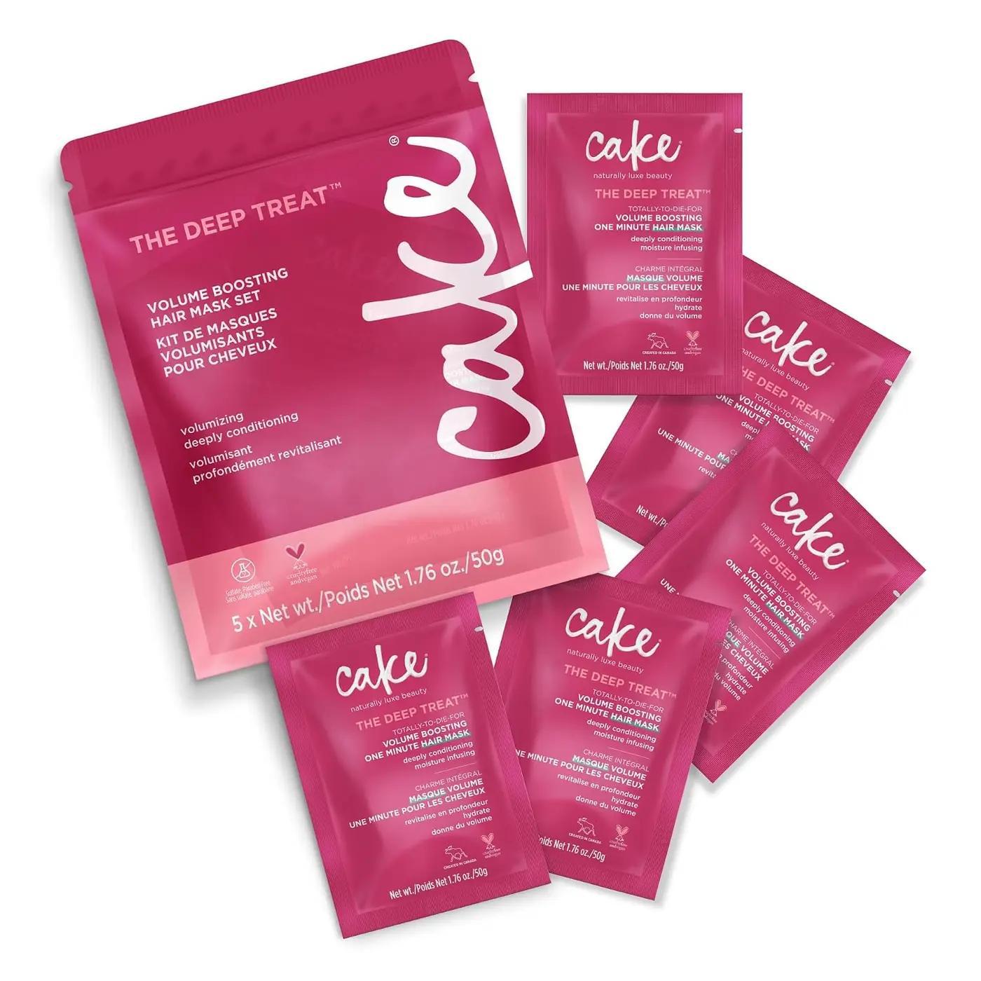 Cake Beauty Travel Hair Mask Set – Volumizing &amp; Moisturizing Deep Treatment for Dry Hair – Hydrolyzed Rice Protein – TSA-Friendly, 5 x 1.76 oz Value Pack