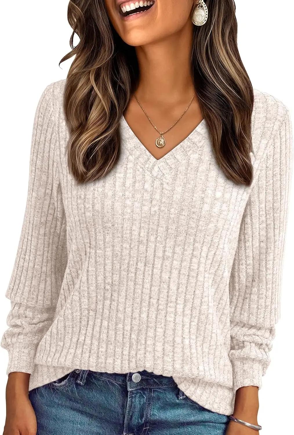 AUTOMET Womens V Neck Long Sleeve Shirt Fall Fashion Tops Tunic Dressy Casual Sweater Clothes Cute Trendy Work Outfits 2026 OEKO-TEX STANDARD 100