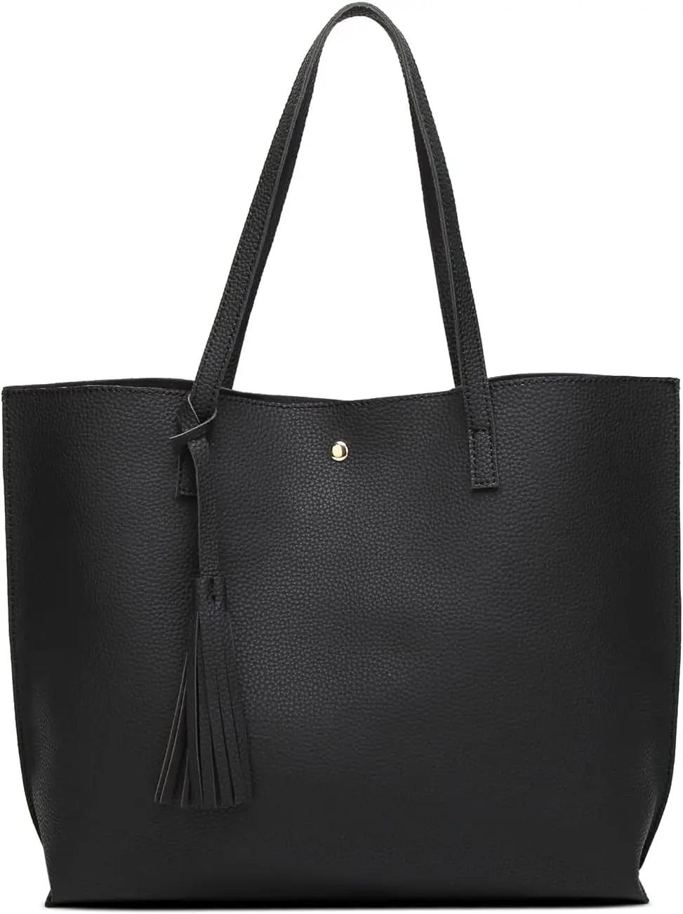 Dreubea Women's Soft Faux Leather Tote Shoulder Bag from, Big Capacity Tassel Handbag