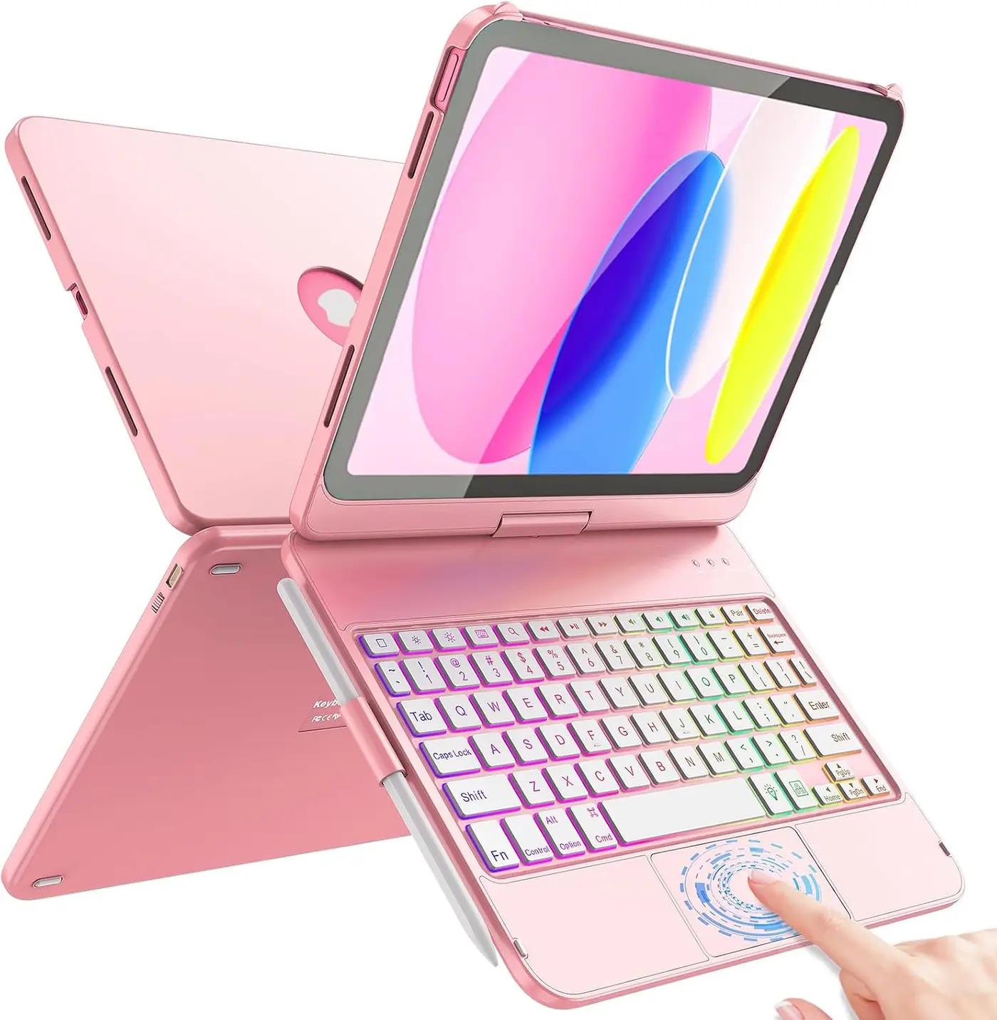 FUWANG Touch Keyboard Case for iPad (A16) 11th Generation 11 inch 2025&amp;10th Gen 10.9 inch 2022, 360° Rotate for iPad 10th Generation Case with Keyboard, Backlit Keyboard Case with Pencil Holder, Pink