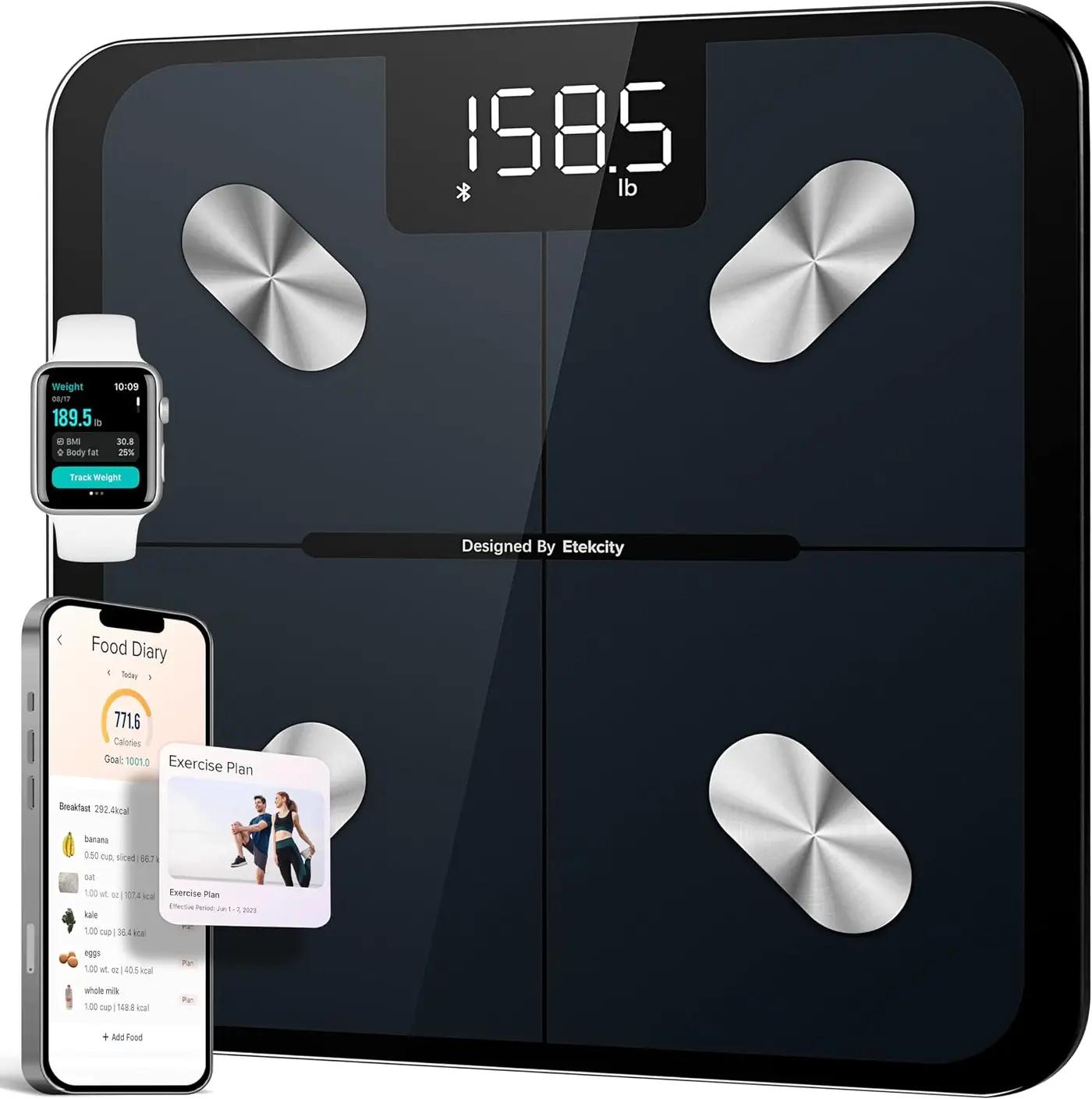Etekcity Smart Scale for Body Weight, FSA&amp;HSA Eligible, Bathroom Digital Weighing Scale with BMI, Body Fat, Muscle Mass, Accurate Bluetooth Home User Health Equipment Sync Apps, LED, Tempered glass