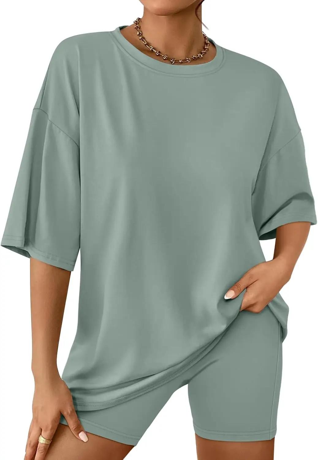 AUTOMET Womens 2 Piece Sets Summer Outfits 2026 Two Piece Lounge Set Matching Clothing Oversized Tshirts Biker Short Fashion OEKO-TEX STANDARD 100