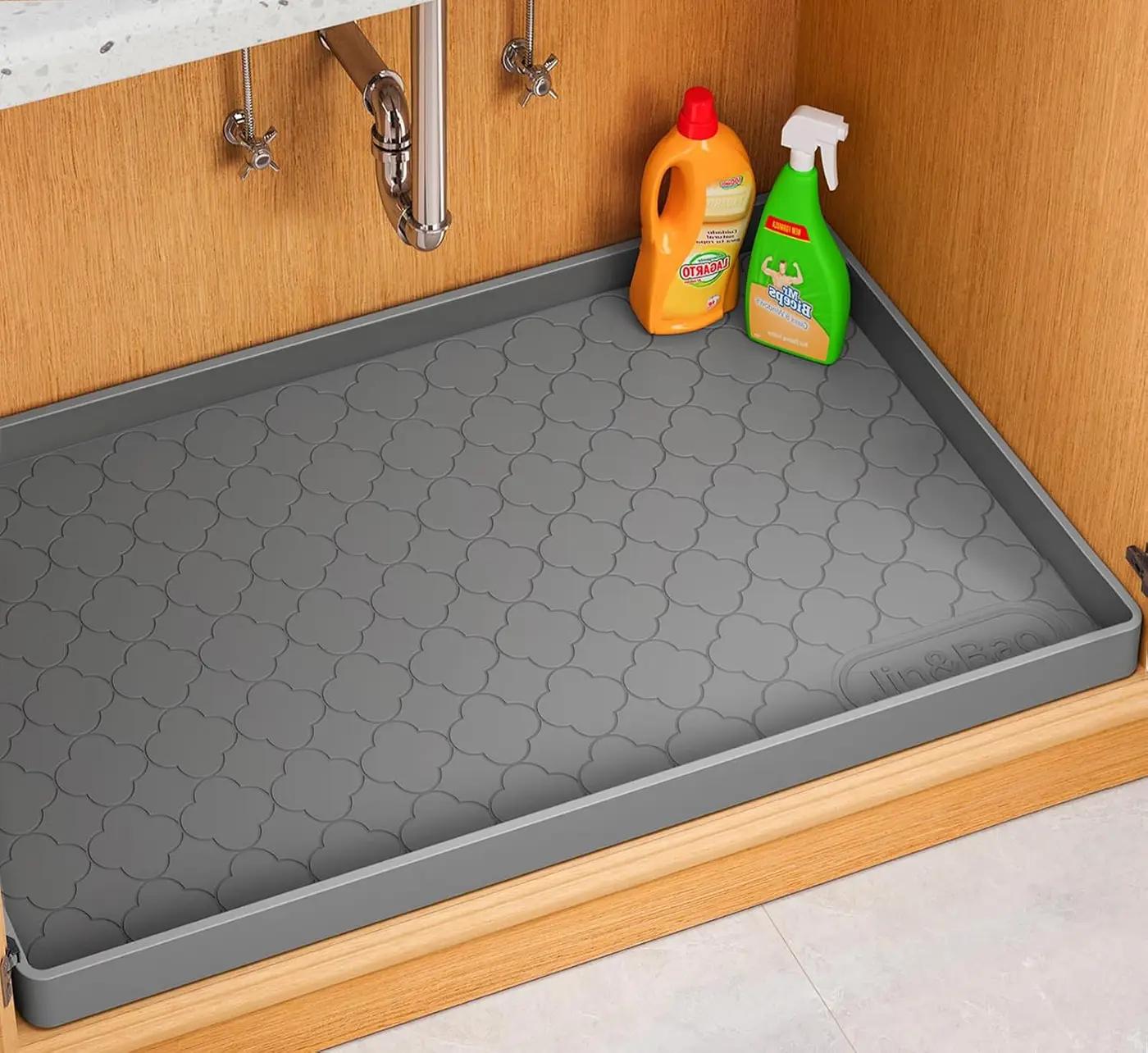 Jin&amp;Bao Waterproof Under Sink Mat 34" x 22", Thick Silicone Mat Cabinet Protector for Kitchen and Bathroom, Shelf Liner, Home Organizer and Storage, Multipurpose Tray for Gadgets and Essentials