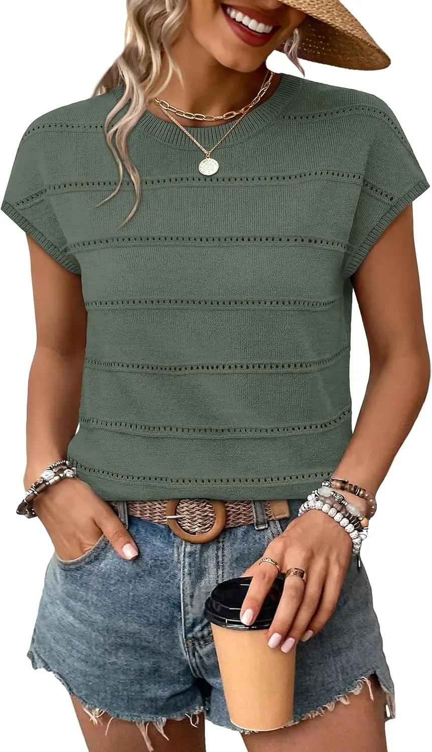 WIHOLL Womens Lightweight Sweater Spring Summer Outfits Cap Sleeve Hollow Out Knit Fashion Clothing Resort Wear 2026