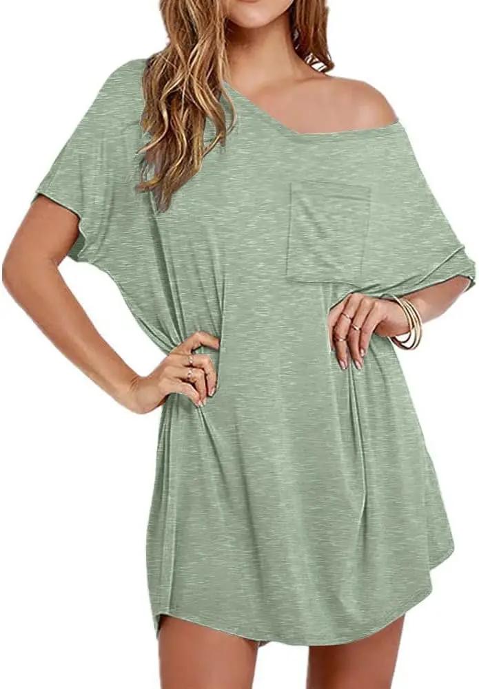 Ekouaer Womens Tshirt Nightgown Cotton V Neck Sleepshirts Comfy Casual Nightshirt for Women ISCC PLUS