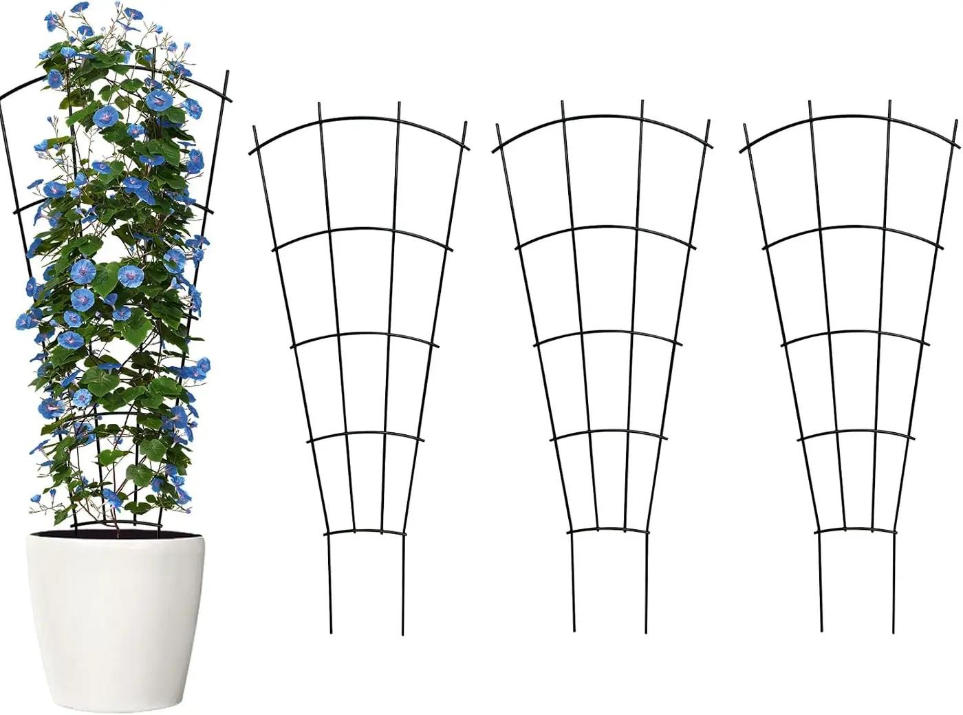 Thealyn 4 Pack 24" Metal Plant Trellis for Pots &amp; Garden Beds, Rustproof Support for Indoor Outdoor Climbing Plants, Vines, Flowers, Fan Shaped, Black