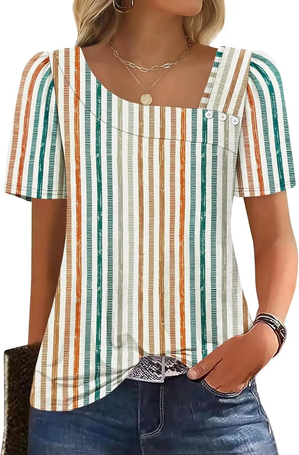 WIHOLL Womens Summer Tops Short Sleeve Shirts Square Neck Spring Outfits 2026 Fashion Clothing Blouses OEKO-TEX STANDARD 100