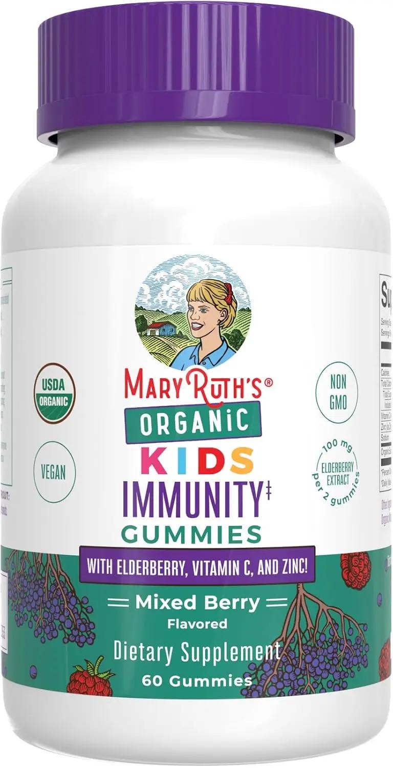 MaryRuth Organics Kids Immune Support Gummies | USDA Organic | Vitamin C, Zinc, and Elderberry Gummies for Kids| Immune Support for Ages 4+ | Vegan | Non-GMO | Gluten Free | 60 Count USDA Organic