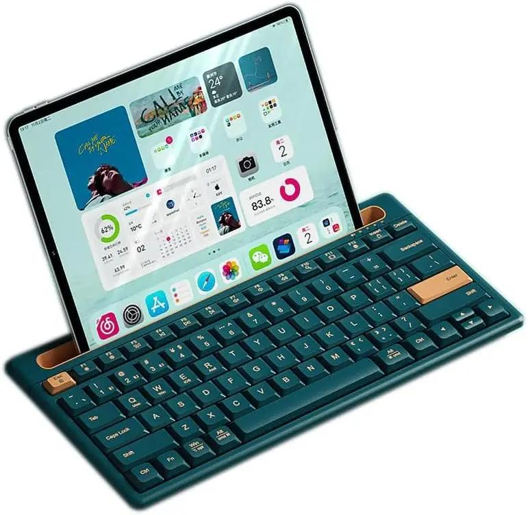 Bluetooth Keyboard with Integrated Stand for iPad &amp; iPhone, 75% Compact Silent 79 Keys, 2 AAA Batteries, Smart Auto-Sleep, for Mult-Device, Laptop, Tablet, Smartphone (Dark Green)