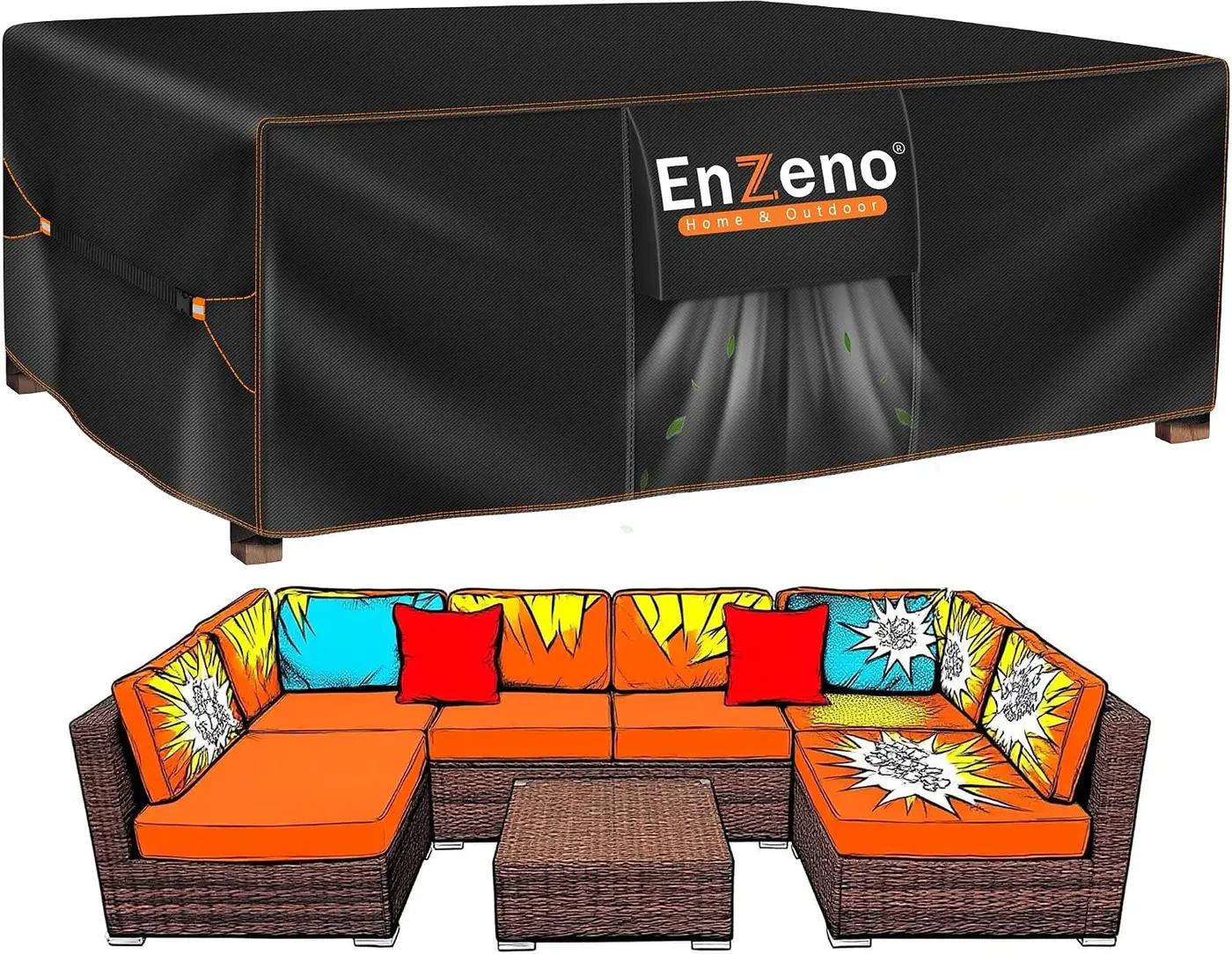 Enzeno Patio Furniture Set Cover, Outdoor Sectional Sofa Couch Set Covers Waterproof, Garden Dining Table Chair Set Cover Outside Rectangular Heavy Duty Weatherproof 120" L x 90" W x 35" H Black