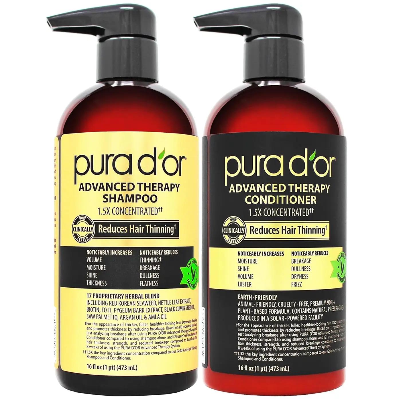 PURA D'OR Advanced Therapy Biotin Shampoo &amp; Conditioner Hair Care Set For Hair Thinning, CLINICALLY TESTED Effective Results, Herbal Hair Thickening Products For Women &amp; Men, 16oz x2