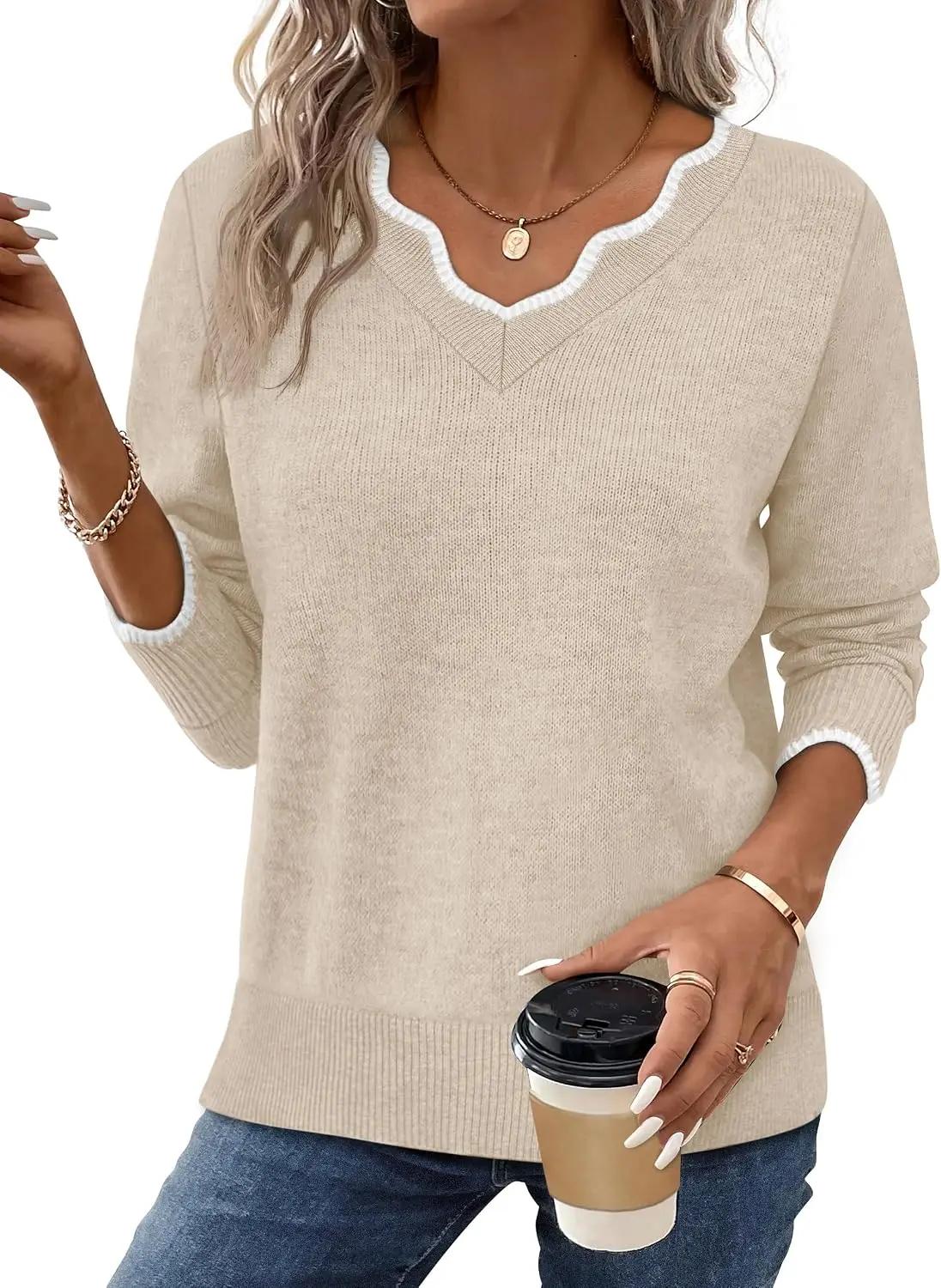 OFEEFAN Womens V Neck Sweaters Pullover Cozy Lightweight Sweaters Long Sleeve Tops Winter Clothing 2026 OEKO-TEX STANDARD 100
