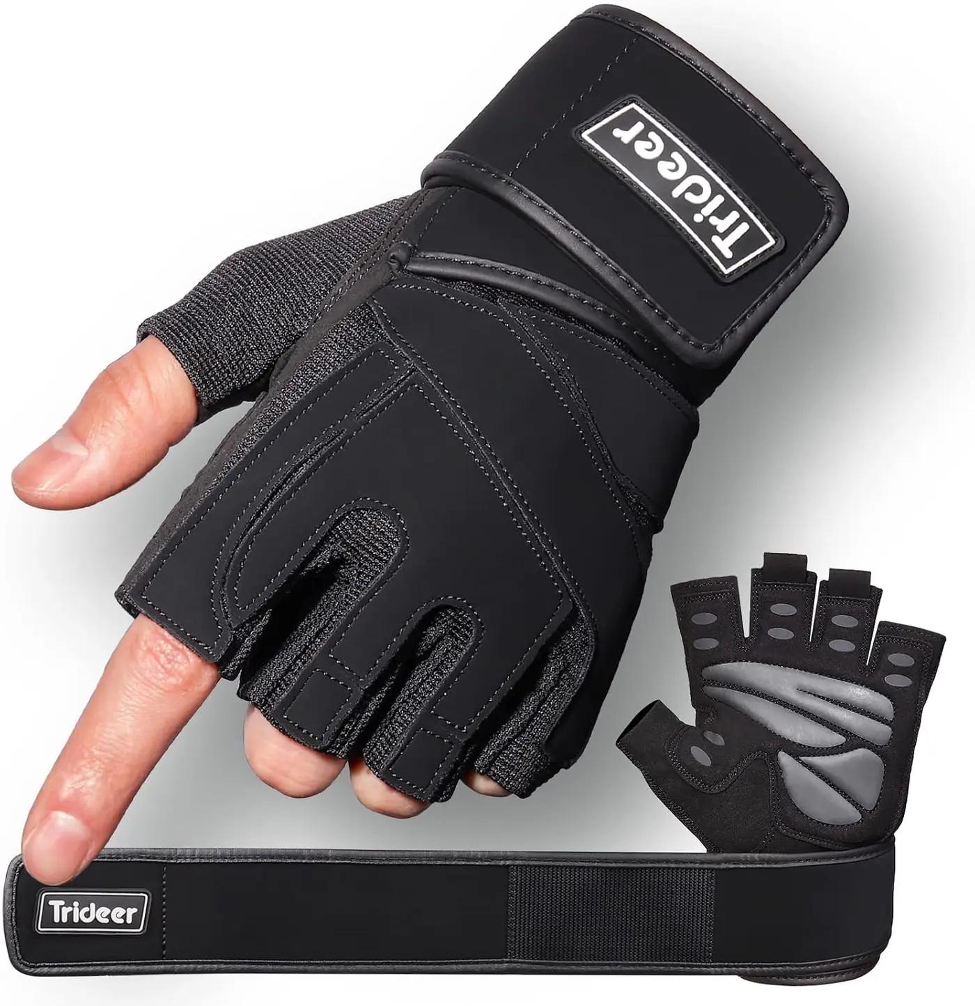 Trideer Workout Gloves for Men, Weight Lifting Gloves with Wrist Wrap Support, Full Palm Protection &amp; Extra Grips for Weightlifting, Exercise, Cross Training, Fitness, Pull-up