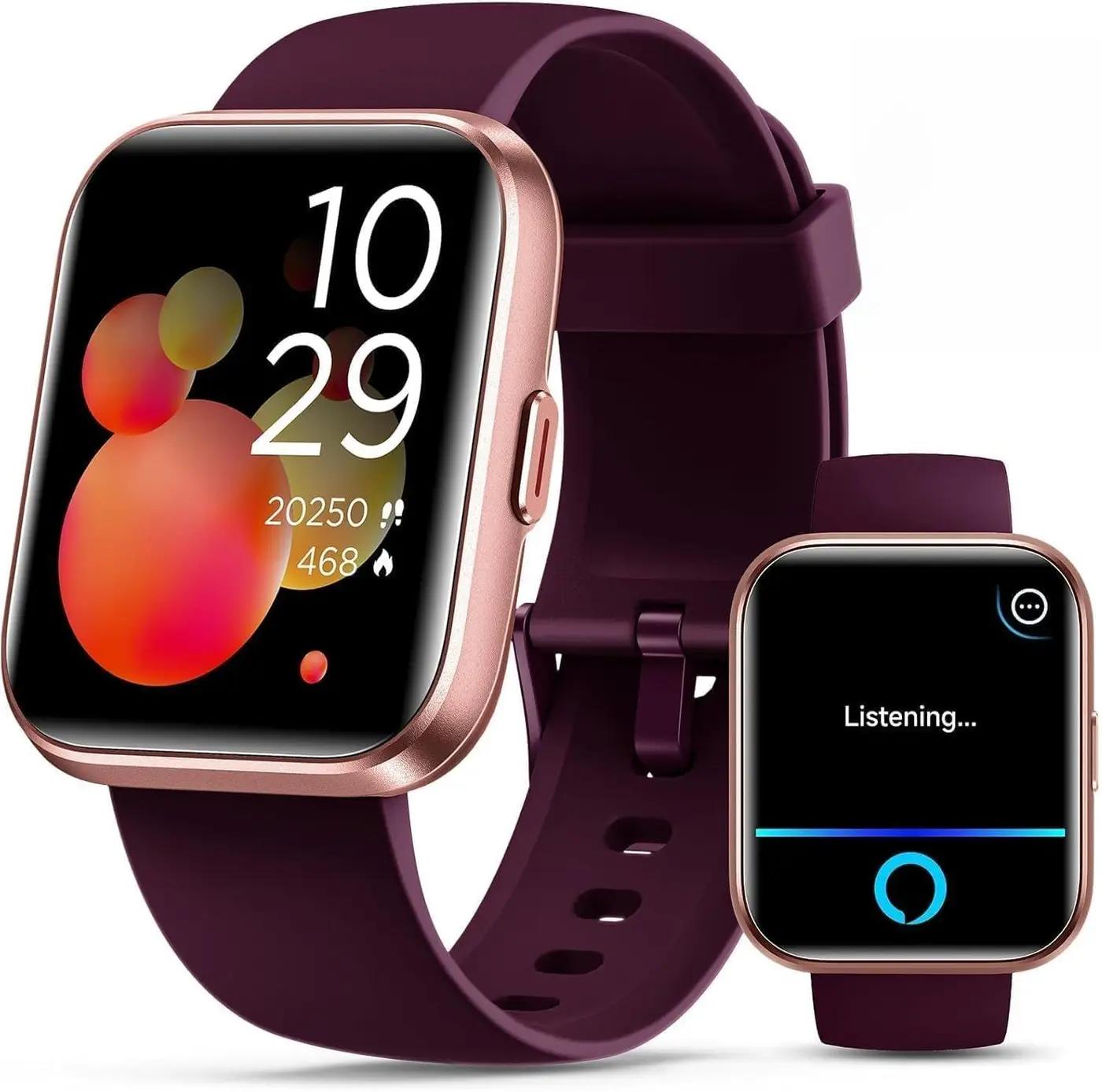 Quican Smartwatch for Women, Compatible with Android &amp; iPhone, 1.8'' Fitness Tracker Watch with Alexa, Call &amp; Notification Alerts, Heart Rate &amp; Sleep Monitor, 120 Sports Modes, Waterproof Watch for Women
