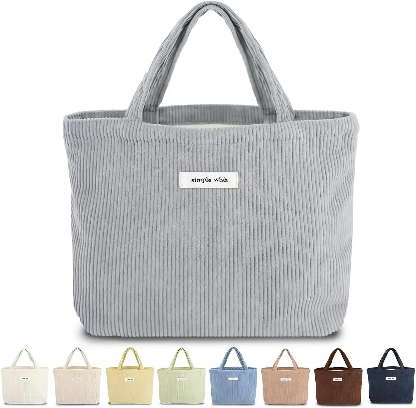 Sminra Corduroy Small Tote Bible Bag for Women, Mini Daily Handbag Cute Aesthetic for Book, Essential, Water Bottle Organizer