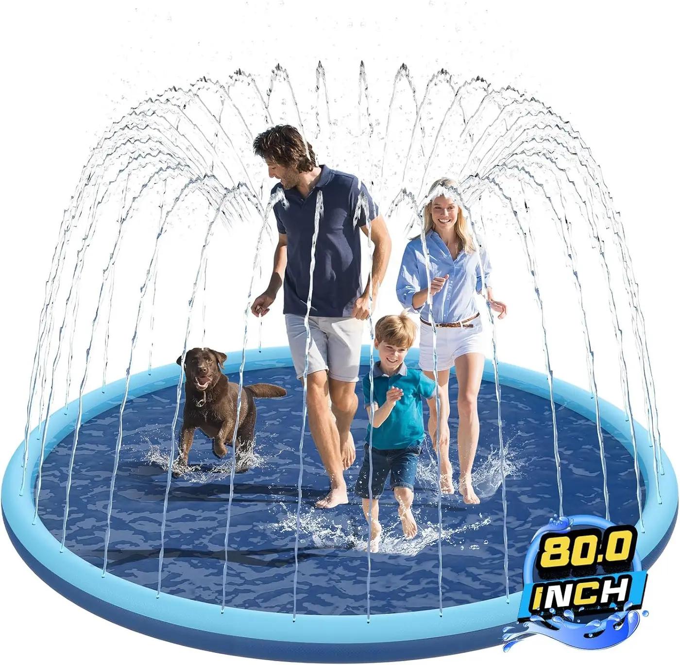 Non-Slip Splash Pad for Kids and Dog, 80" Extra Large Baby Play Mat, Dog Pool Toys, Thicken Sprinkler Pool Summer Outdoor Water Toys for Ages 3-12 Boys Girls, Parent-Kids &amp;Games Fun Backyard (Blue)