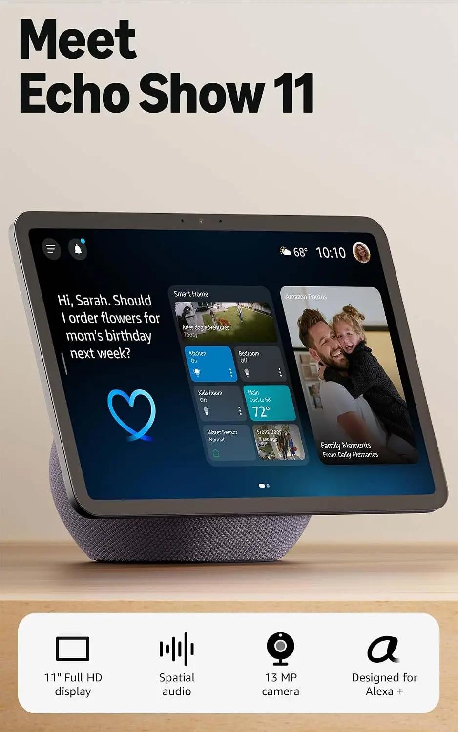 Amazon Echo Show 11 (newest model), Vibrant Full-HD 11" display with more viewing area and spatial audio, Designed for Alexa+, Graphite Recycled Content Certification for Electrical and Electronic Equipment