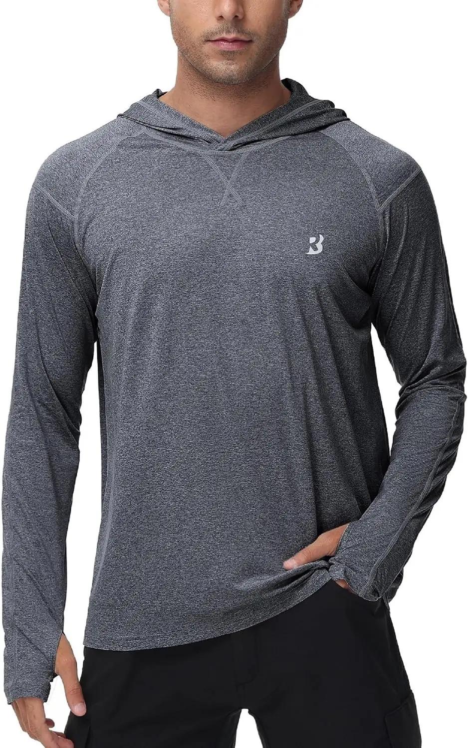 Roadbox Mens UPF 50+ Fishing Shirts, Long Sleeve UV Sun Hoodie, Hiking Running Swim Athletic Workout Shirt Global Recycled Standard