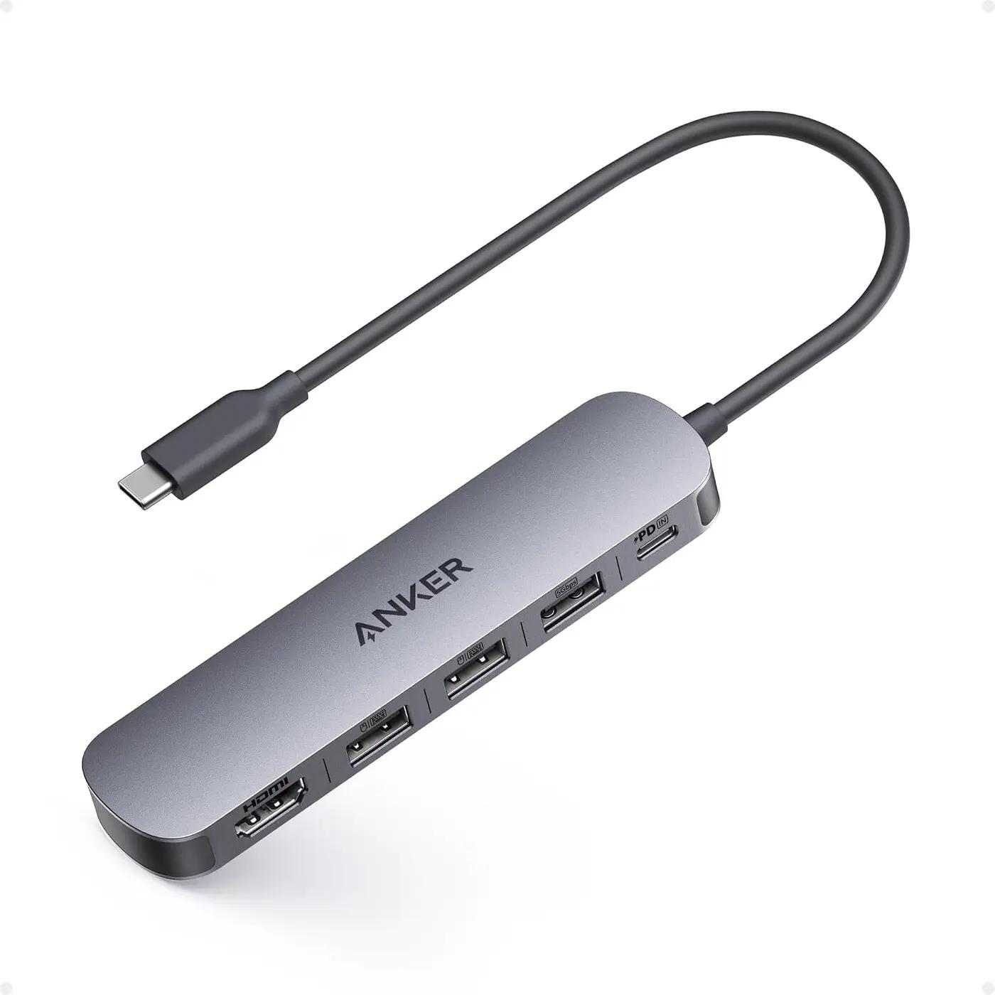 Anker USB C Hub, 5-in-1 USB Hub for Laptops, 4K HDMI USB-C Multiport Adapter with 90W Max Power Delivery, 3 USB A Data Ports USB C Dongle, Compact for MacBook, Dell, and More (Charger Not Included) ClimatePartner certified