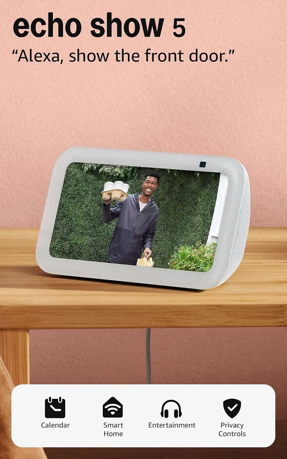 Amazon Echo Show 5 (newest model), Smart display, Designed for Alexa+, 2x the bass and clearer sound, Glacier White Reducing CO2