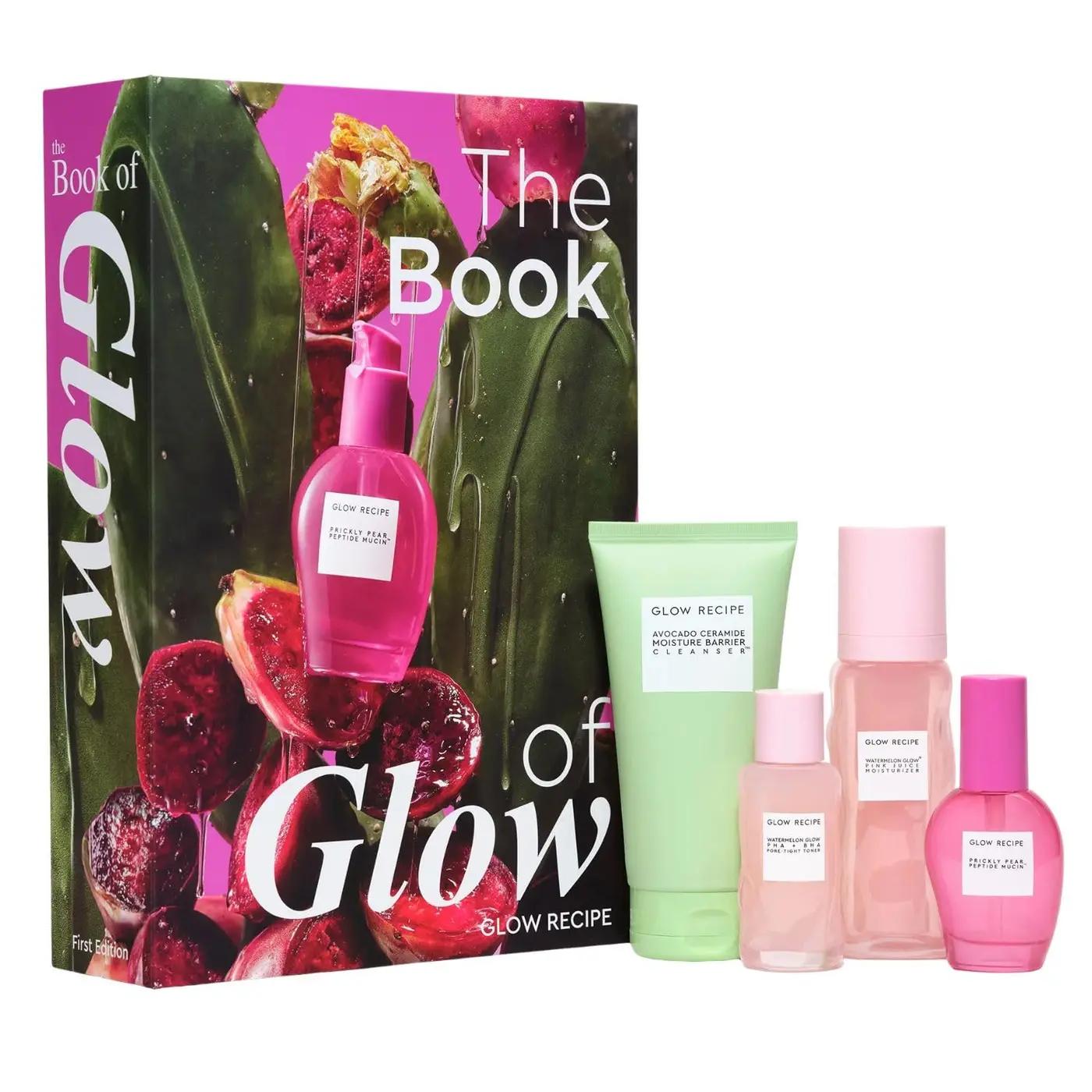 Glow Recipe The Book of Glow Skincare Ritual Set - 4-Step Korean Skincare Routine with New Prickly Pear Peptide Mucin, Best-Selling Watermelon Toner, Cleanser &amp; Moisturizer in Display-Worthy Gift Box