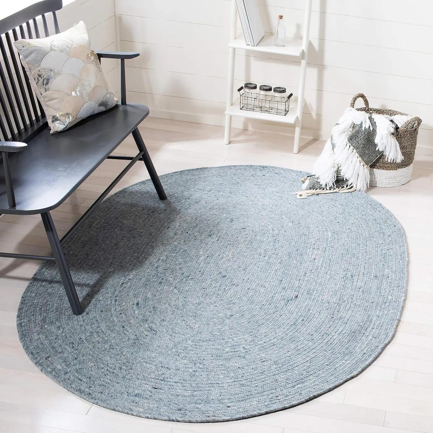 SAFAVIEH Braided Collection 4' x 6' Oval Turquoise BRD901K Handmade Country Cottage Reversible Wool Entryway Foyer Living Room Bedroom Kitchen Area Rug