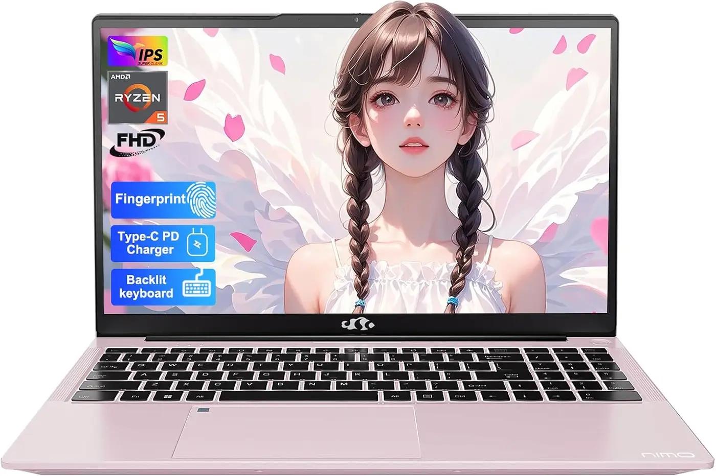 NIMO 15.6'' FHD IPS Student-Laptop-Computer - 16GB RAM 512GB SSD, AMD Ryzen 5(Beat i5-1135G7, 4 Cores Up to 3.7GHz), 65W Type-C, 2 Years Warranty, Fingerprint, Backlit Keyboard, Wi-Fi 5, BT5.2 Global Recycled Standard