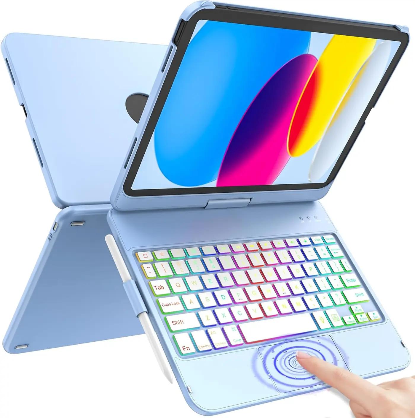 HOTLIFE for iPad A16 11th Generation/10th Generation Case with Keyboard,Multi-Touch Trackpad Keyboard for iPad 11" /10th Gen 10.9 inch 2022-10 Color Backlight, 360° Rotatable Protective Case