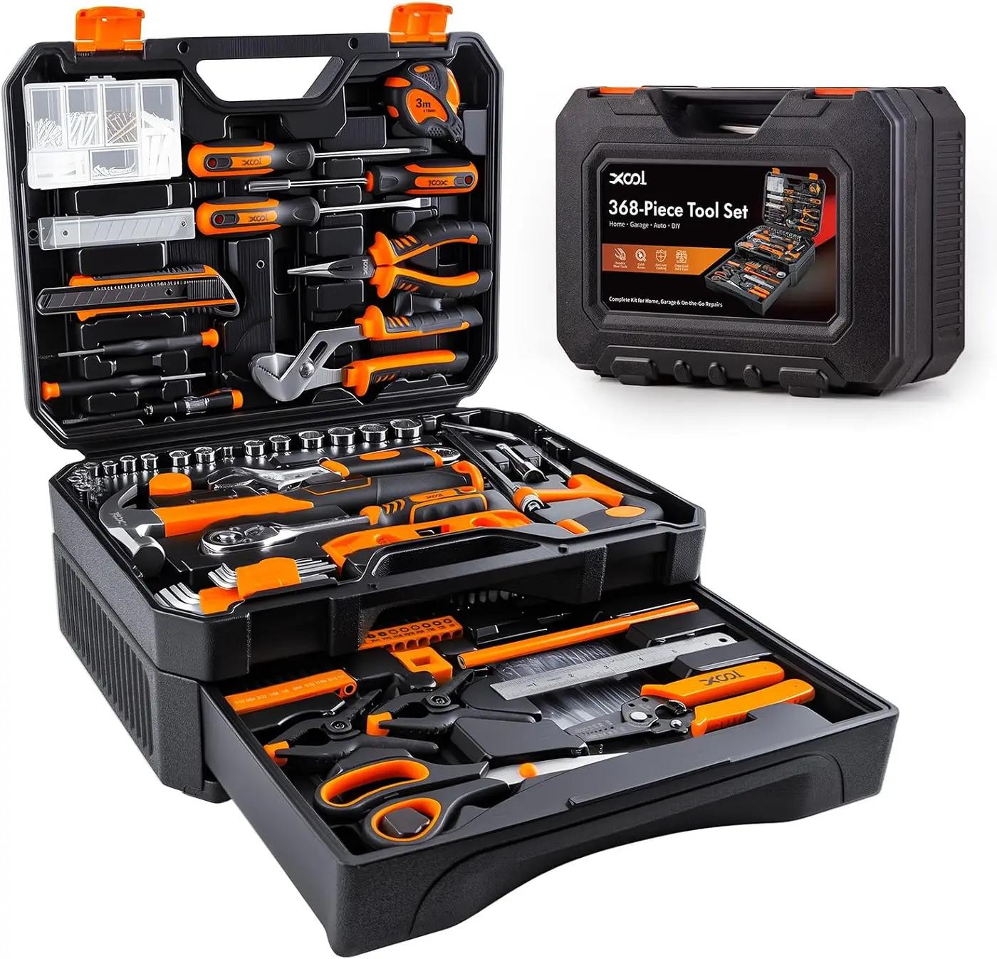 XOOL 368 Piece Home Repair Tool Kit with Drawer Toolbox, Includes Hammer, Pliers, Screwdrivers, Wrench, Tape Measure &amp; More for Home Repair, Apartment, Office, Garage and DIY Projects