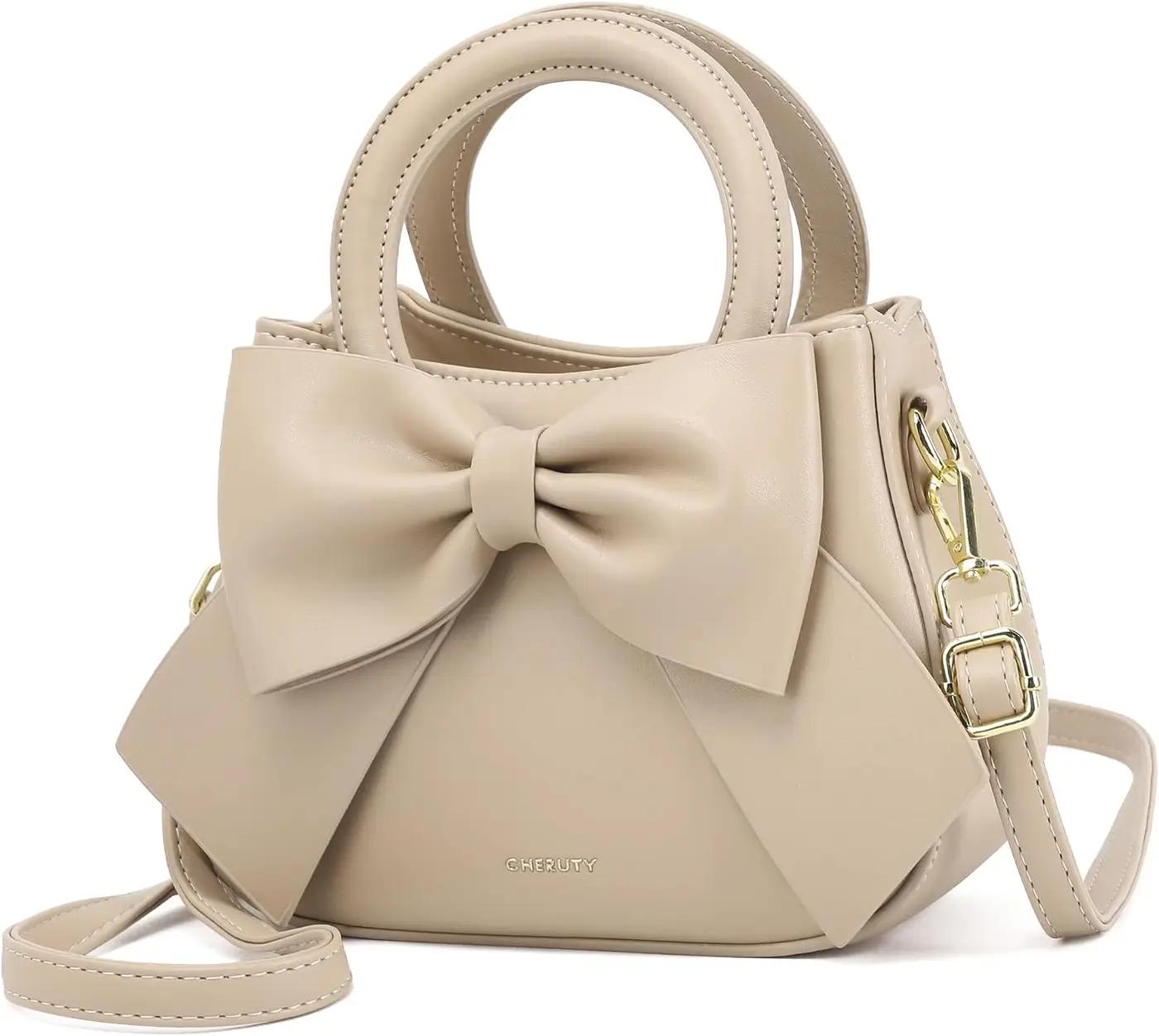 CHERUTY Small Purses for Women Crossbody Bag, Vegan Leather Crossbody Purses and Handbags with Top Carry Handle and Cute Bow Knot