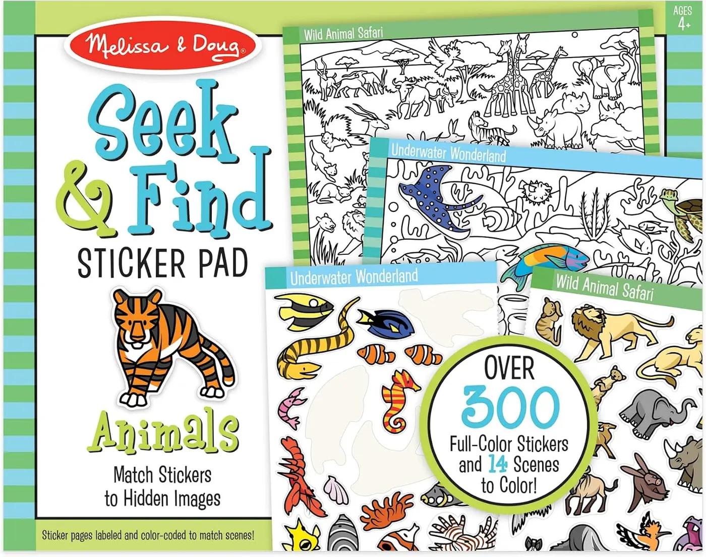 Melissa &amp; Doug Seek &amp; Find Sticker Pad – Animals, 400+ Stickers &amp; 14 Scenes to Color, Search &amp; Find Sticker Activity Pad for Coloring &amp; Matching, Creative Learning Toys for Kids 4+ - FSC Certified