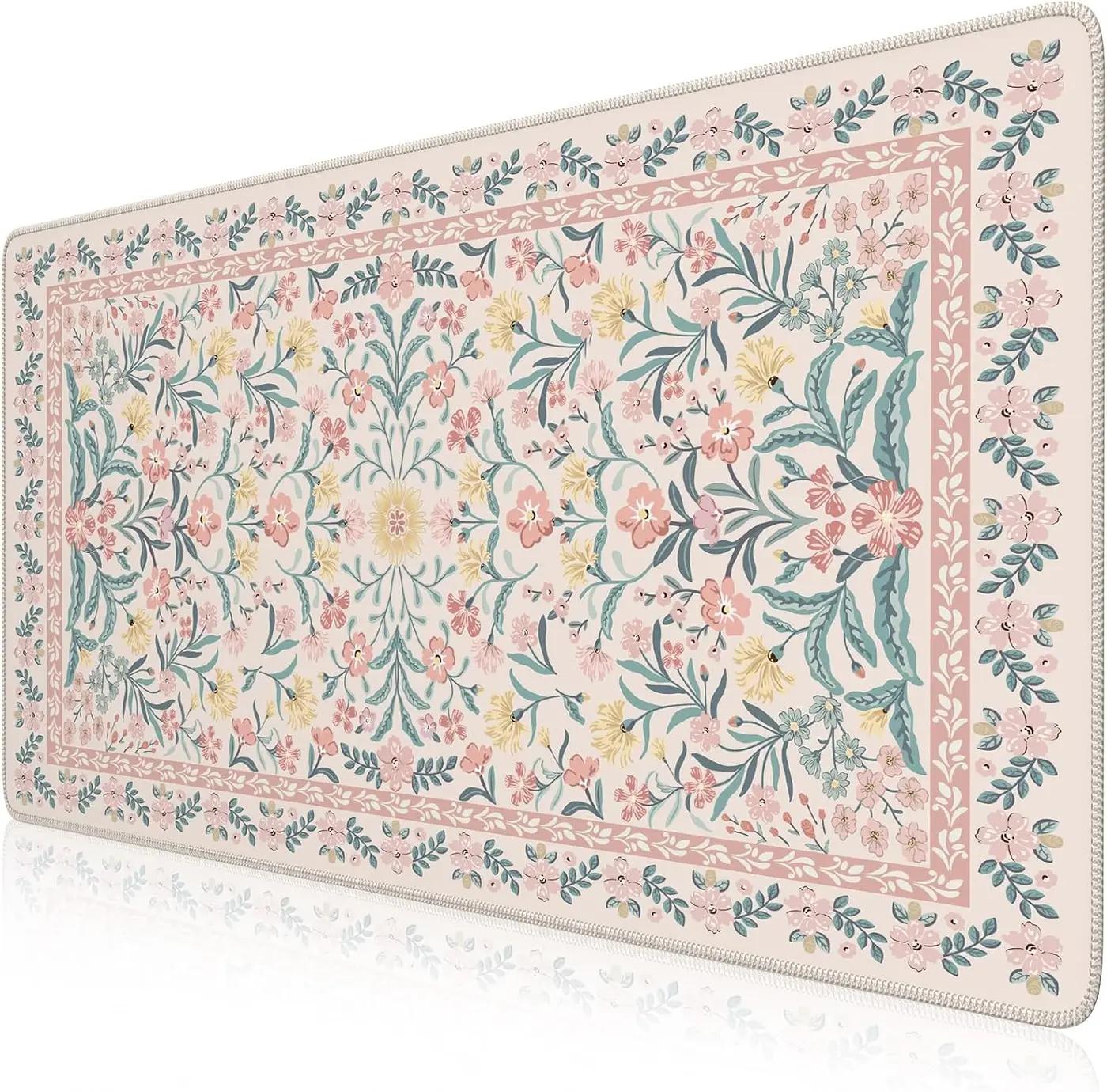 iCasso Pink Floral Desk Mat, Desk Pad, XXL Large Mouse Pad, Anti-Slip Big Mousepad with Stitched Edges, Computer Mouse Pads for Desktop Decor, Cute Office Desk Accessories for Women(Pink) Global Recycled Standard