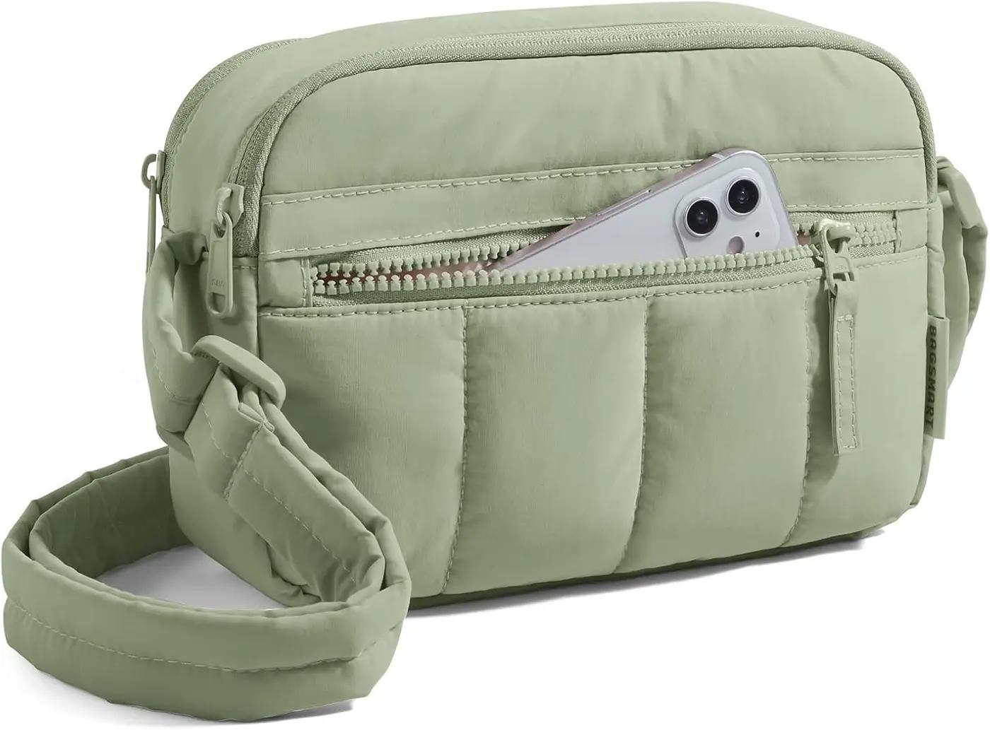 BAGSMART Cross Body Purse, Mini Crossbody Bags for Women Travel Purse, Puffy Shoulder Handbag Wallet with RFID Blocking Slots, Green