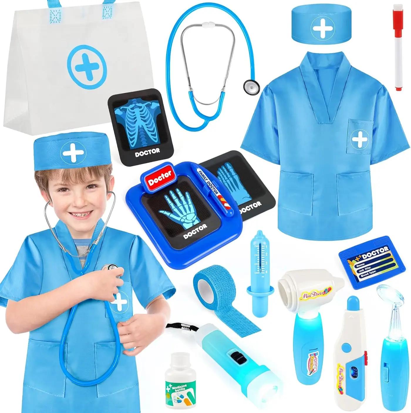 IVENRXIU Doctor Kit for Kids, 17 Pcs Medical Play Set with Bag and Dress Up Costume for Toddlers 3-5, Pretend Play Toys for Kids Boys and Girls, Halloween Christmas Birthday Gifts