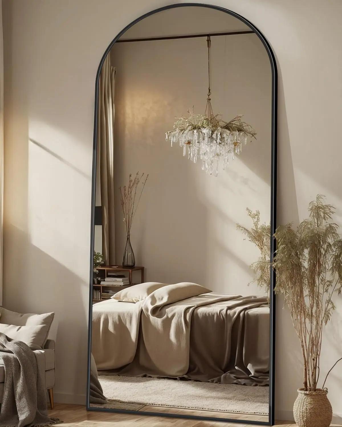 Antok 71" x28” Arched Full Length Floor Mirror, Black Aluminum Frame, Free Standing/Wall Mount/Leaning for Bedroom, Living Room, Dressing Room