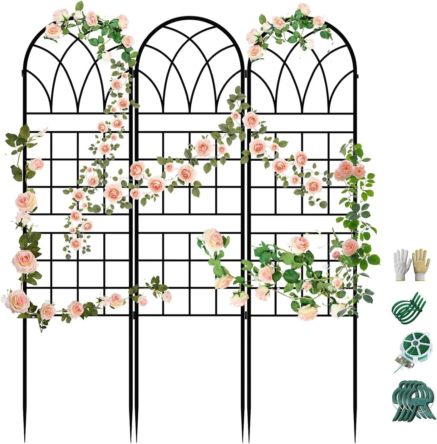 Garden Trellis for Climbing Plants, 3 Pack 38" Wx 64.6" H Rustproof Flower Trellis with Black Coating, Outdoor Climbing Rose Trellis Cucumbers Support for Courtyards Lawns (Square Grid, 3 Pieces)