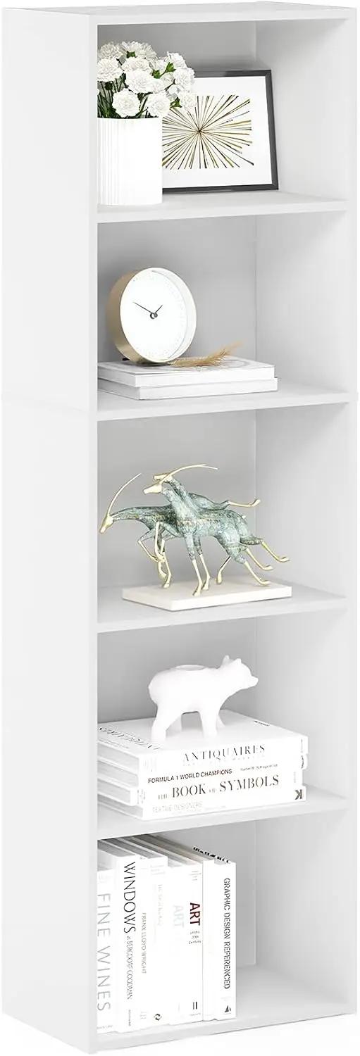 Furinno LUDER Book Shelf, 5-Tier Bookshelf, Bookcase with Open Shelves, 9.4 x 15.8 x 52, Easy Assembly, for Living Room, Bedroom, Home Office, White The Forest Stewardship Council
