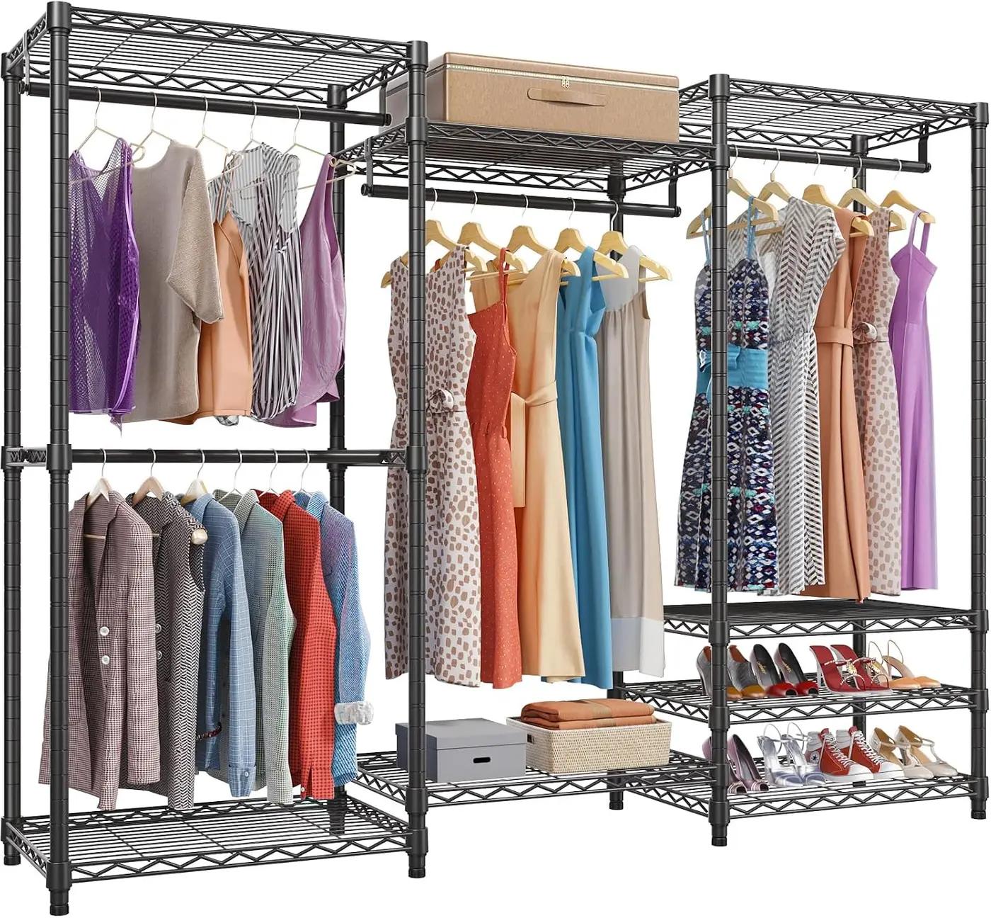 VIPEK V5 Heavy Duty Clothes Rack, Portable Closet Wardrobe with 4 Hanging Rods &amp; 8 Shelves, Freestanding Adjustable Garment Rack for Bedroom, Walk-in Closet, 890 lbs Capacity, Black, 68.9" L