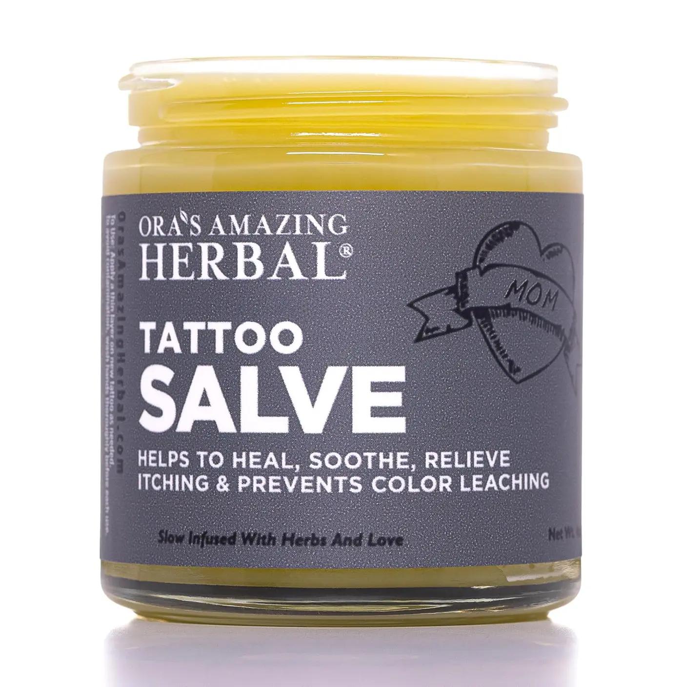 Ora's Amazing Herbal Natural Tattoo Salve,Tattoo Aftercare Balm for New &amp; Old Inked Skin, Moisturizing &amp; Itch Soothing Cream, Petroleum Free &amp; Color Restoring Tattoo Ointment, 4oz, USA made