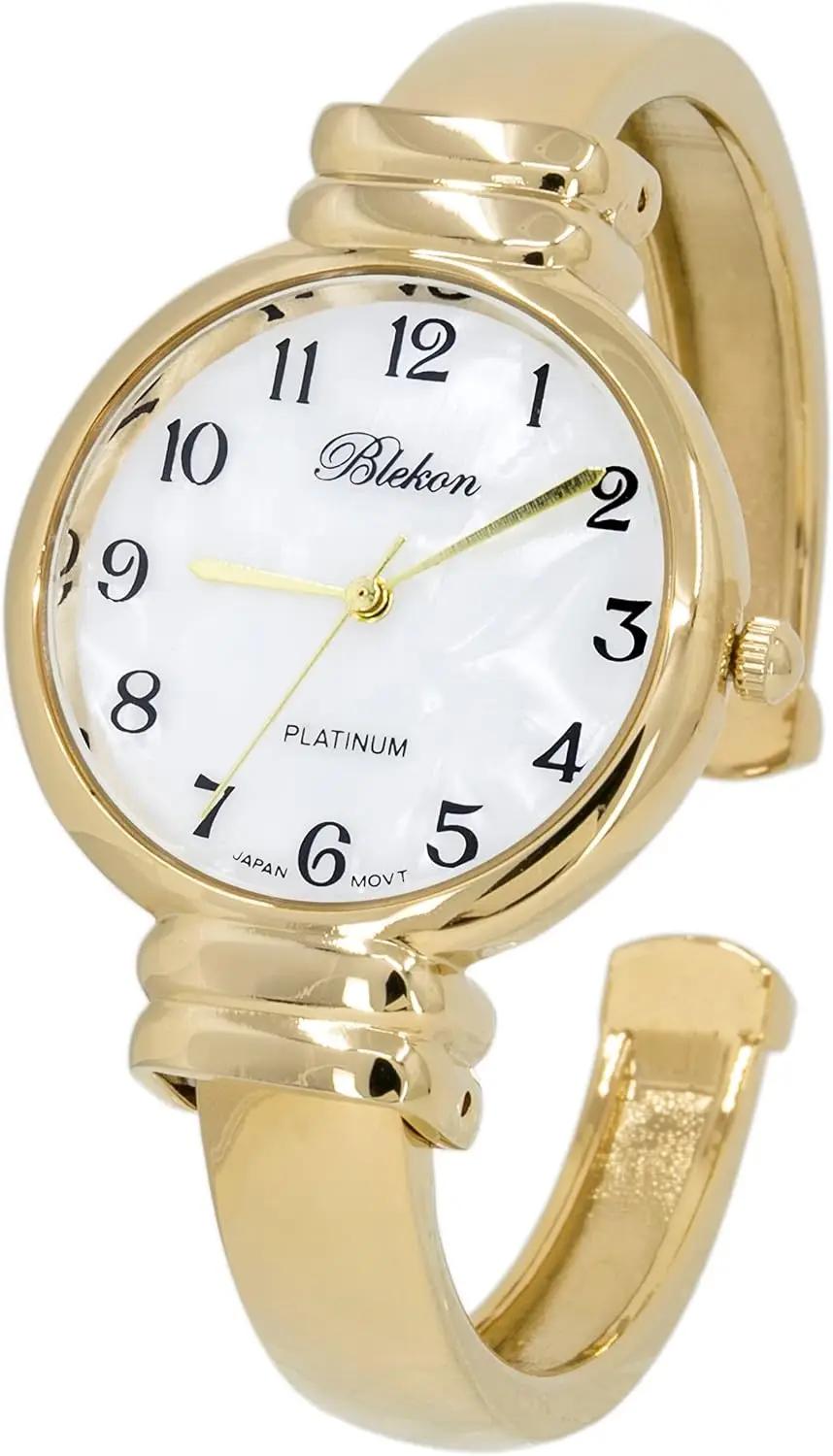 Blekon Original Mother of Pearl Cuff Bracelet Watch for Women with 31mm case Japanese Quartz Movement Metal hinged Bangle Style Cuff Wrist Watch for Ladies…