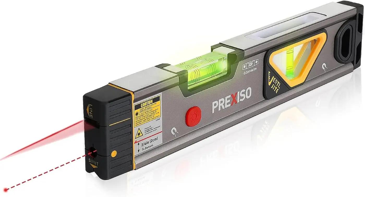 PREXISO 2-in-1 Laser Level 12 in Spirit Level with Light, 100Ft Alignment Point &amp; 30Ft Leveling Line, Magnetic Laser Leveler Tool for Construction Picture Hanging Wall Writing Painting Home Renovation