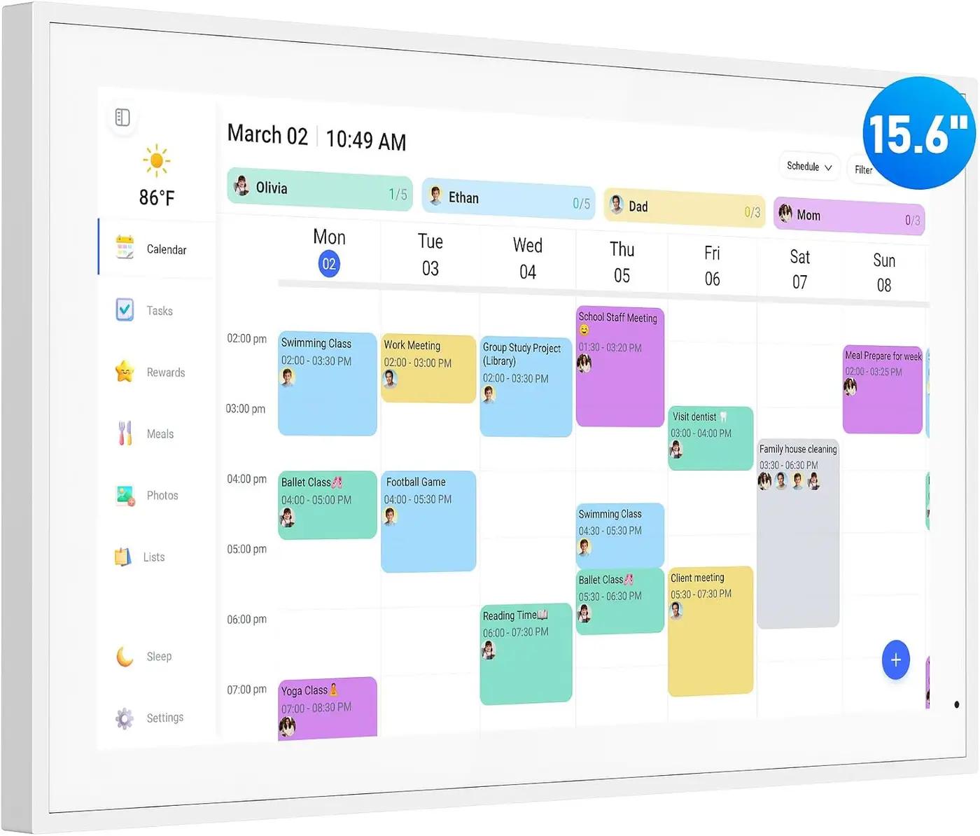 Digital Calendar, 15.6 Inch Wall Planner Electronic Calendar &amp; Chore Chart, Smart Touchscreen Interactive Display for Family Schedules, Great for Organizing Your Routines, Wall &amp; Desk Mountable, Gifts for Women Men, Gifts for Mom Dad