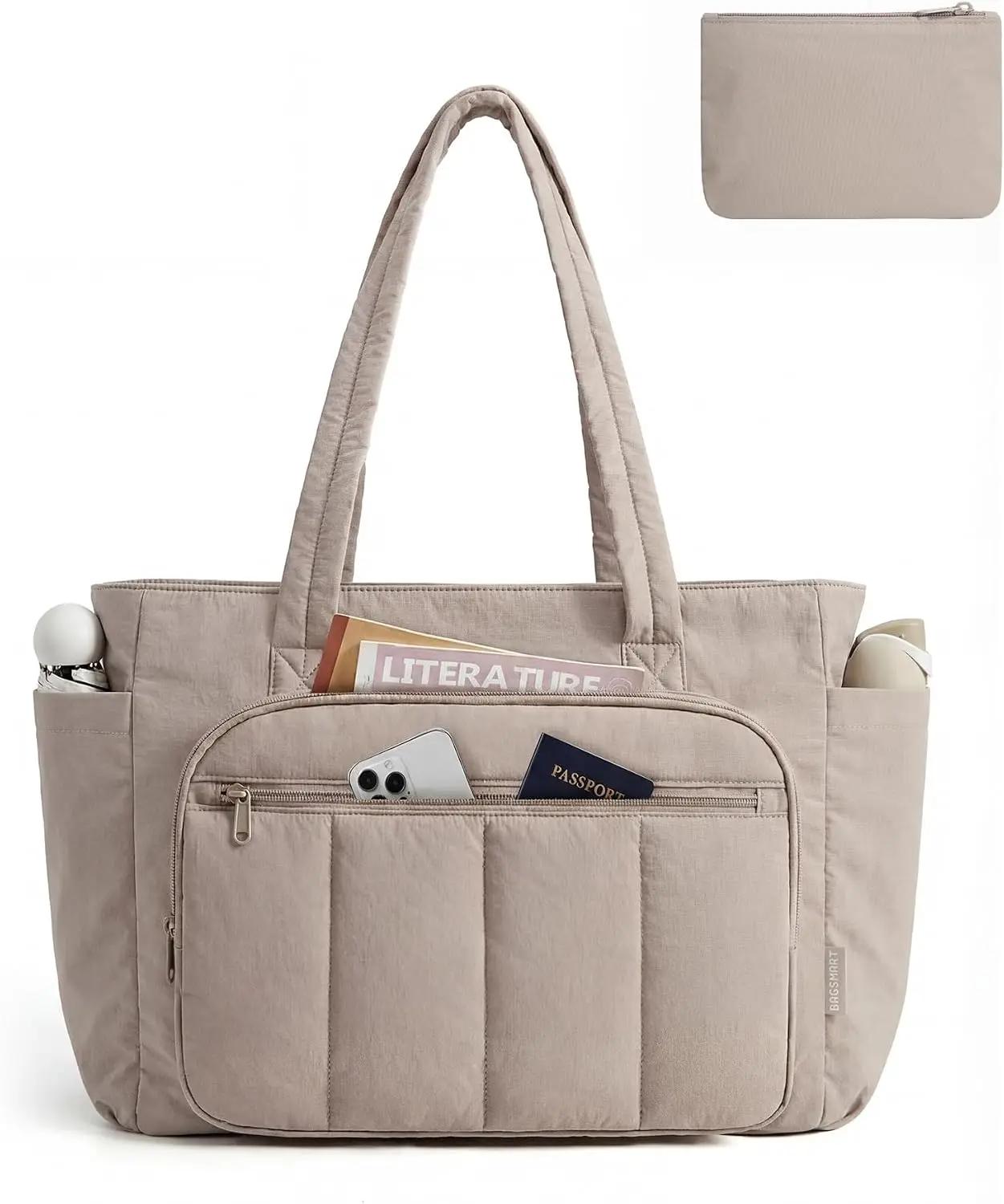 BAGSMART Tote Bag for Women, 2 Set Tote Bag with Zipper, Quilted Nurse Handbags for Work Travel College