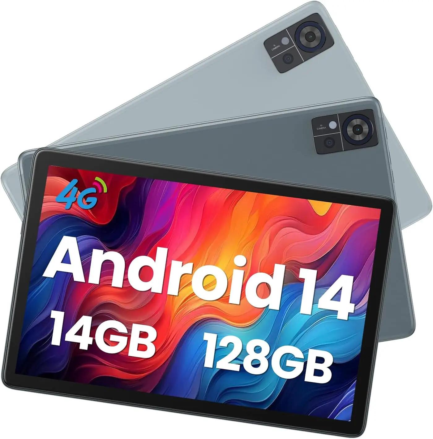 Qukenk 2025 Latest Android 14 Tablet 4G Cellular, 5G WiFi Tablet 14GB RAM(8GB+6GB)+128GB ROM+1TB Expandable, Tableta 10.1 Inch Incell Screen, 2 in 1 Tablets Octa-Core 7000mAh, Bluetooth/GPS/13MP+8MP